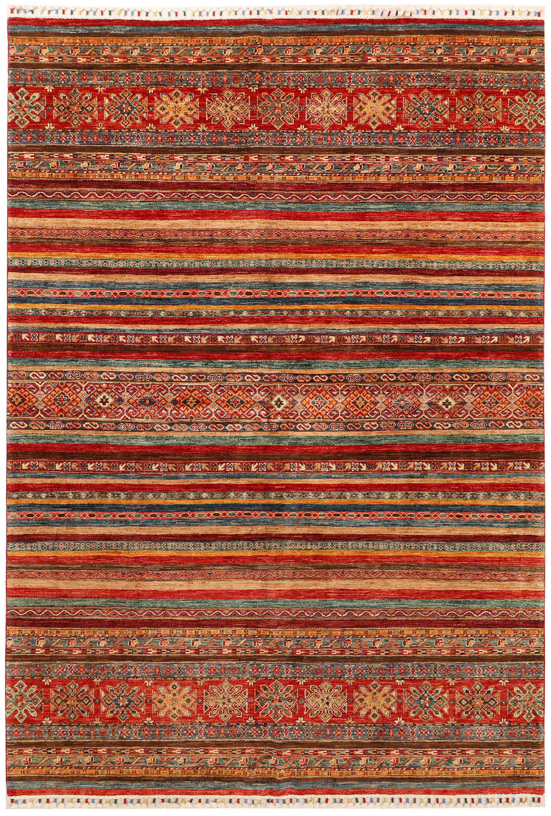 Afghan Kazak Rug 6' 10" x 10' Hand-Knotted