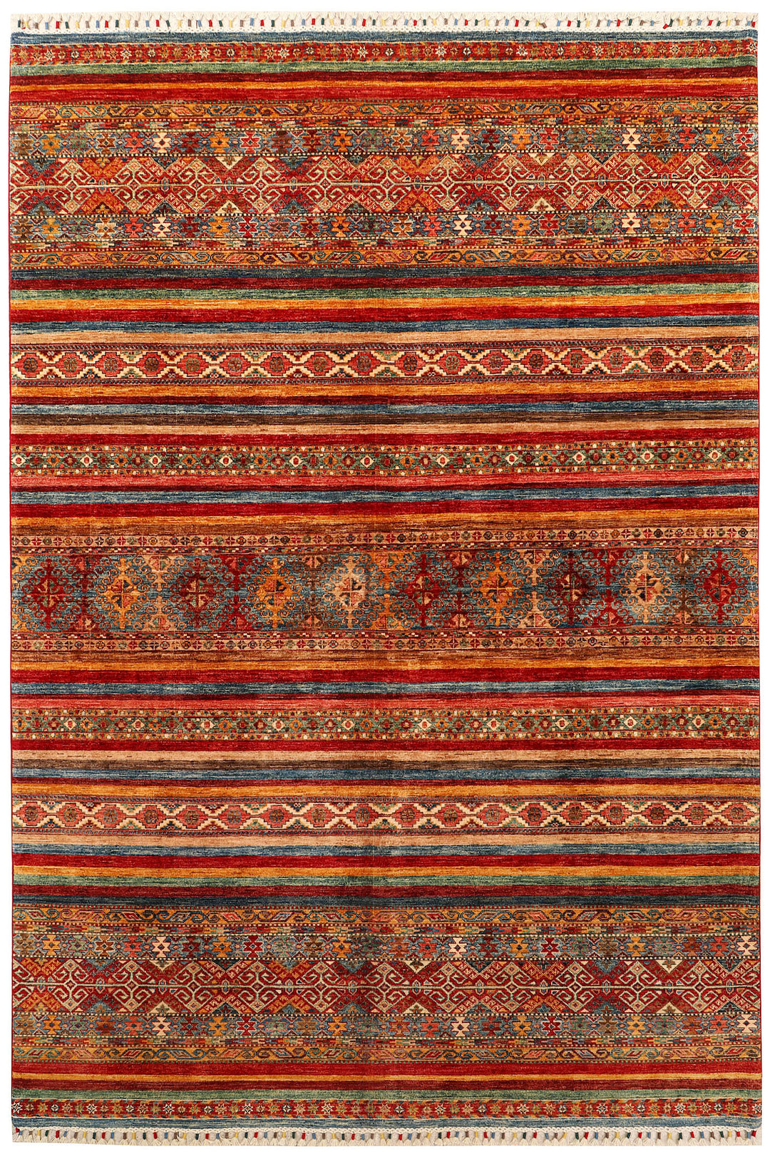 Afghan Kazak Rug 6' 9 x 9' 11 Hand-Knotted