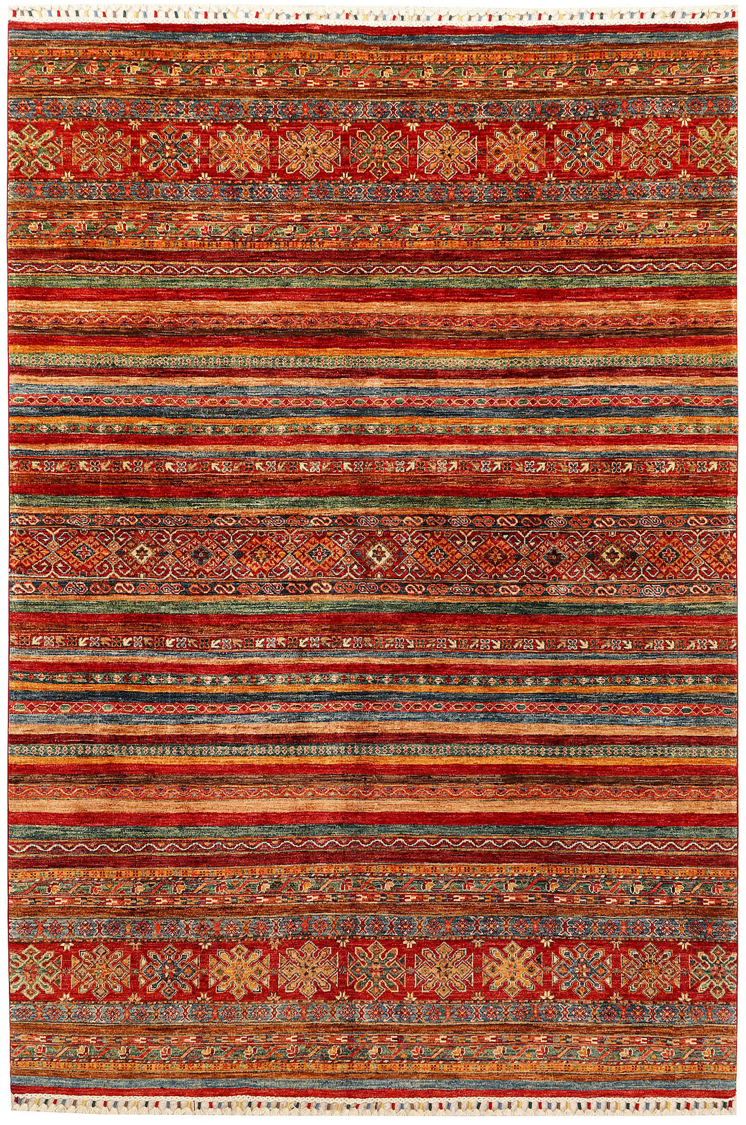 Afghan Kazak Rug 6' 9 x 10' Hand-Knotted