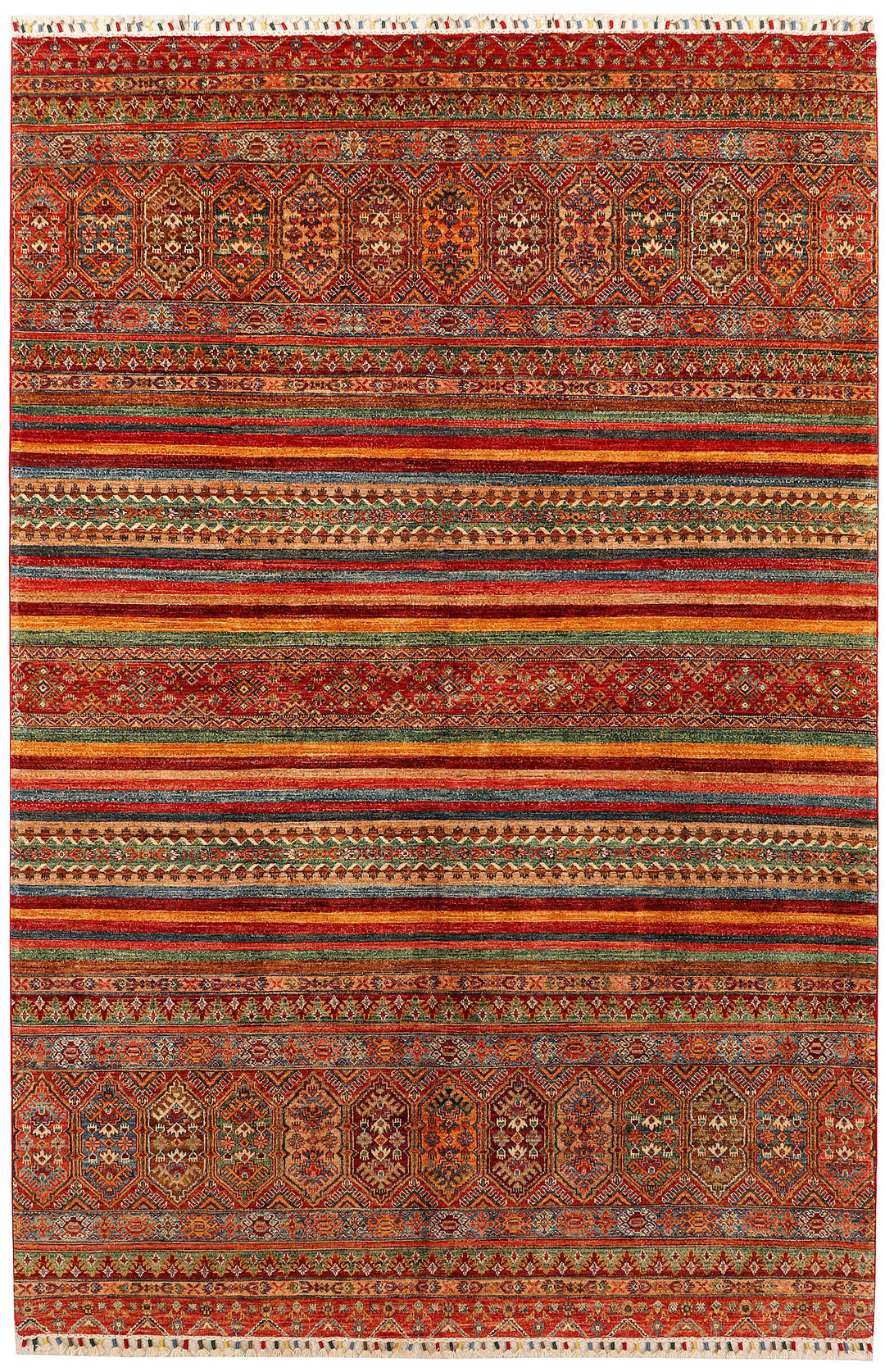 Afghan Kazak Rug 6' 9 x 10' 3 Hand-Knotted
