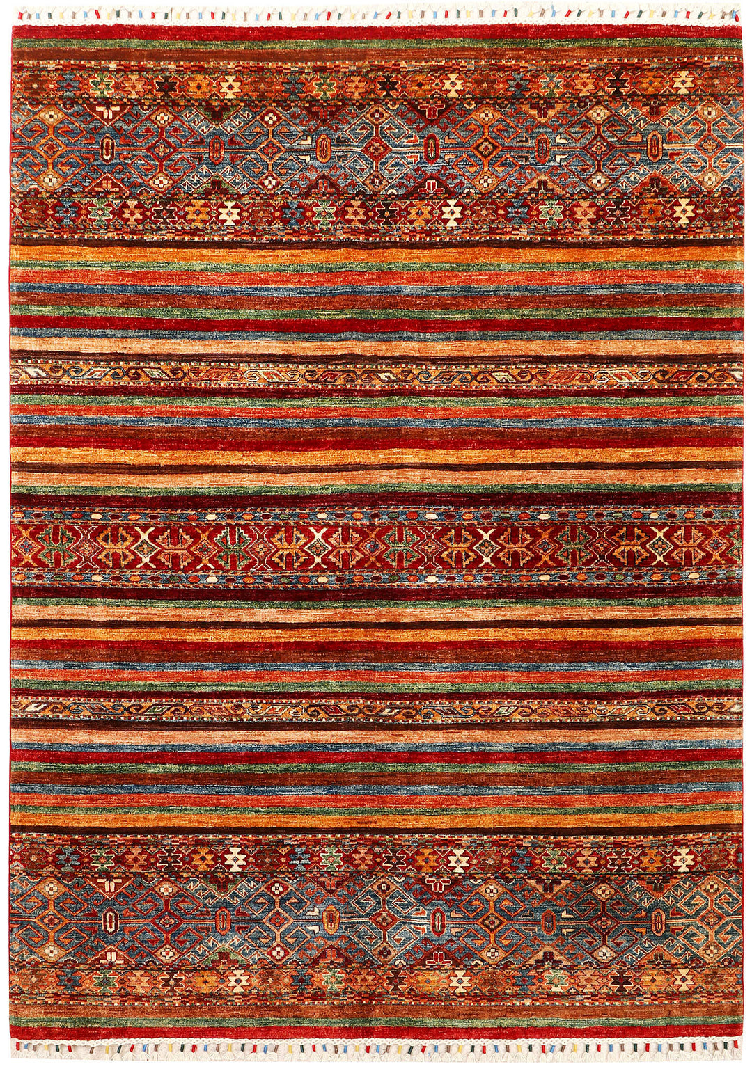 Afghan Kazak Rug 5' 10 x 8' Hand-Knotted
