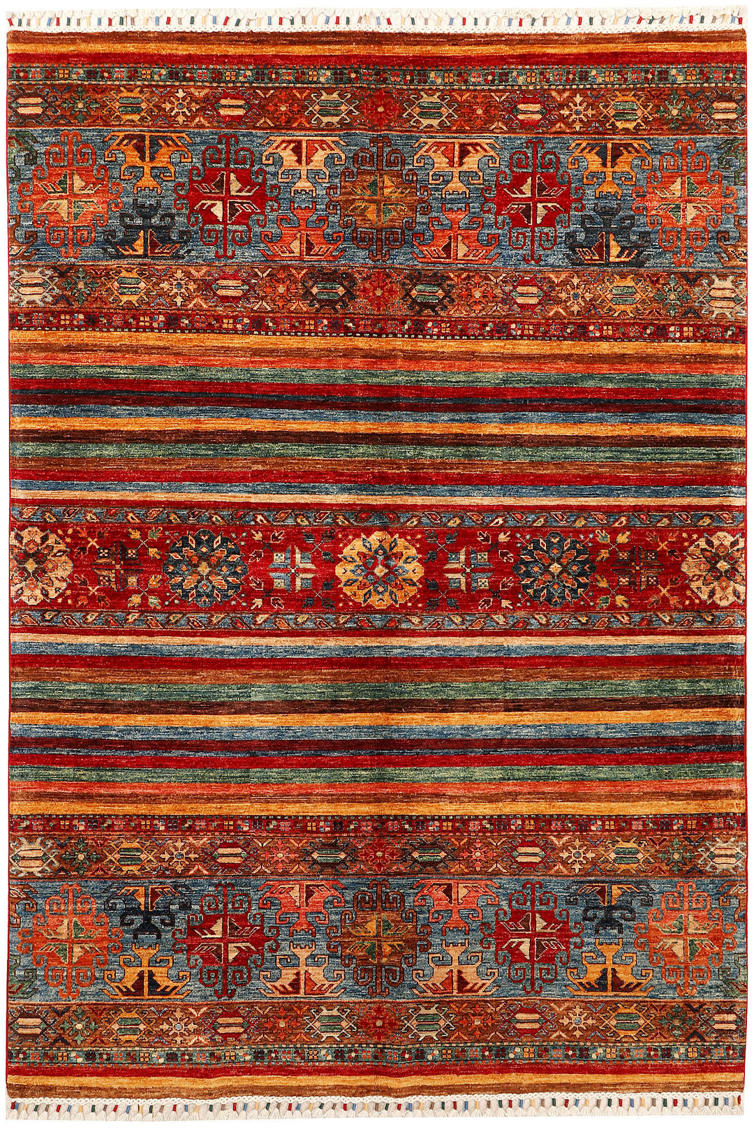 Afghan Kazak Rug 5' 8 x 8' 2 Hand-Knotted