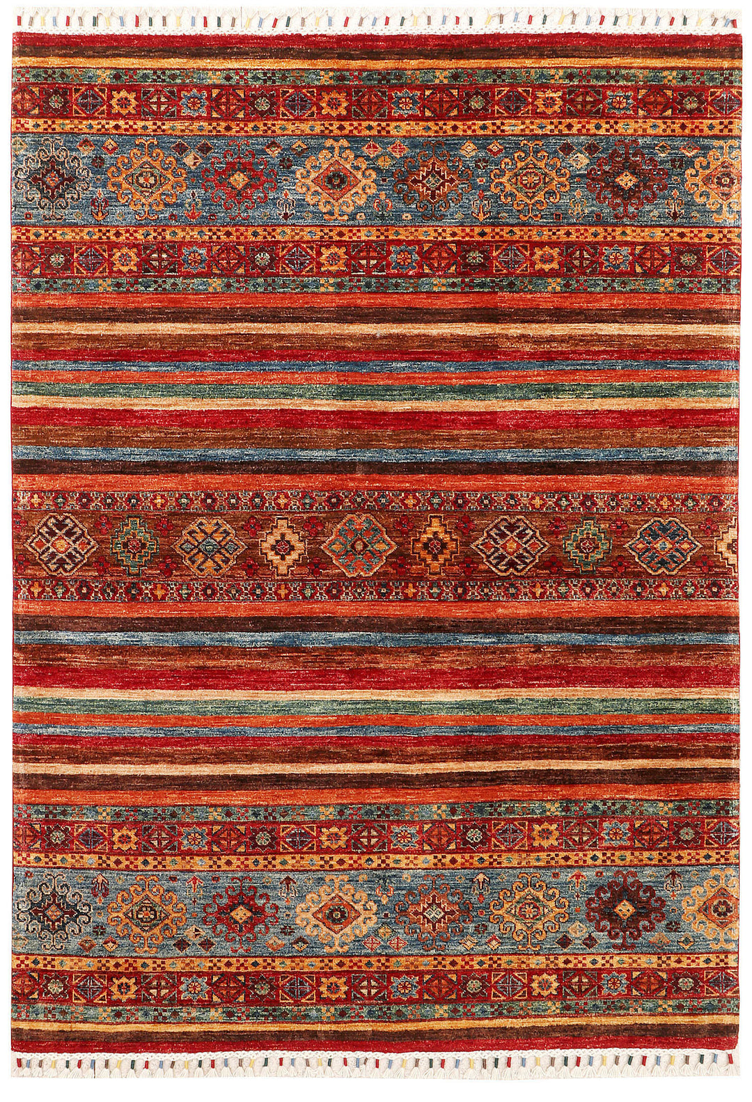 Afghan Kazak Rug 5' x 6' 10" Hand-Knotted