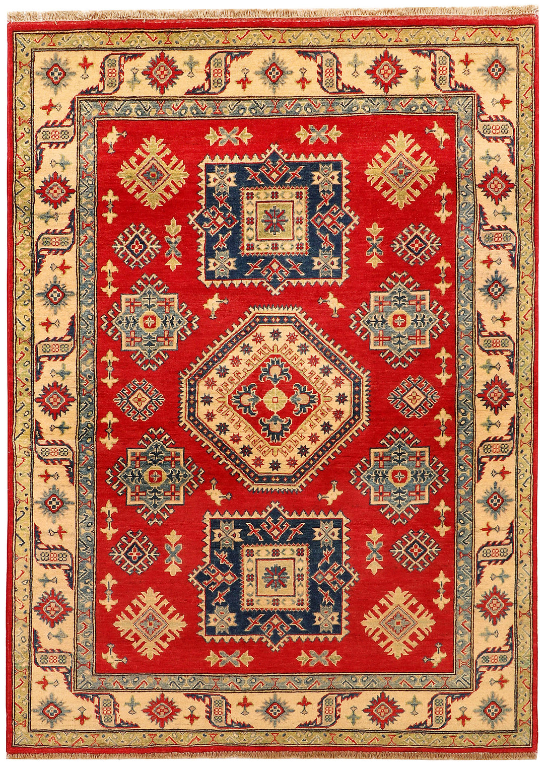 Red Afghan Kazak Rug 4'9" x 7'1" Hand-Knotted