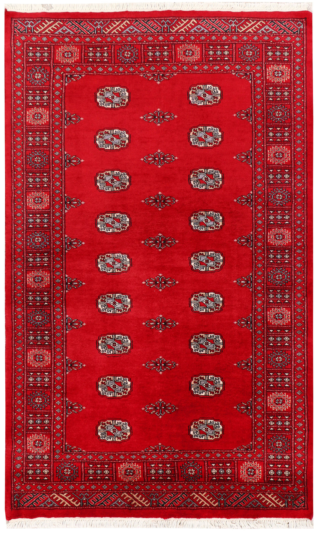 Red Pakistani Bokhara Rug 4' 2 x 6' 8 Hand-Knotted