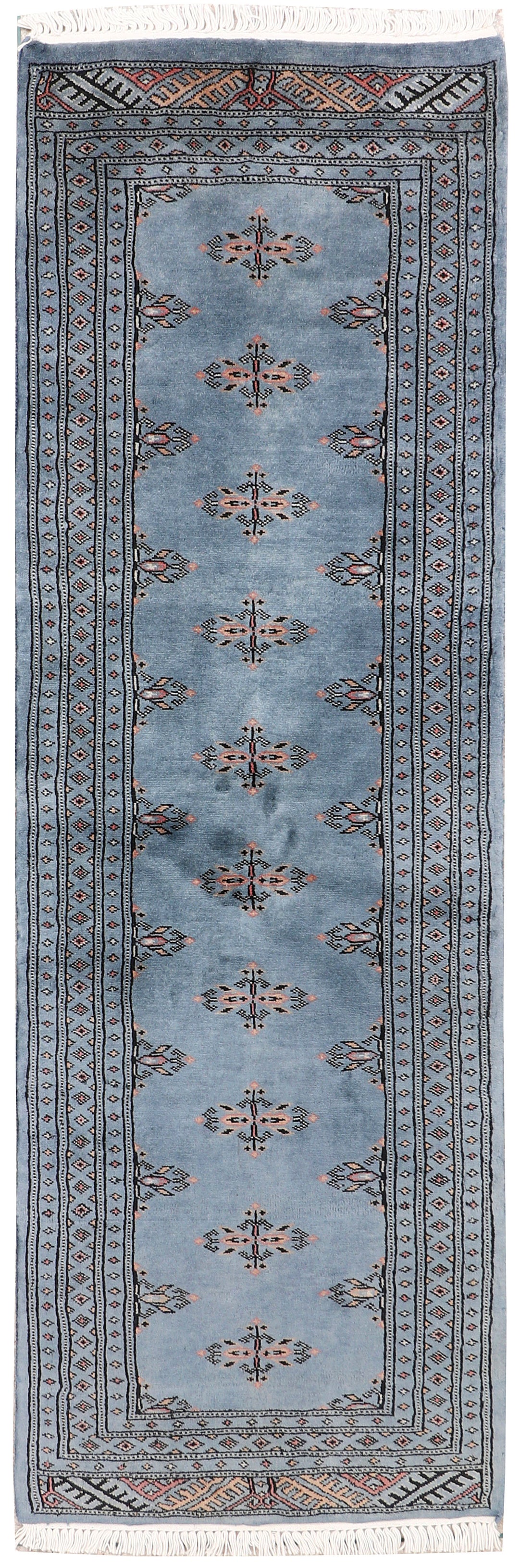 Light Slate Grey Pakistani Oriental Rug 2' x 6' Hand-Knotted