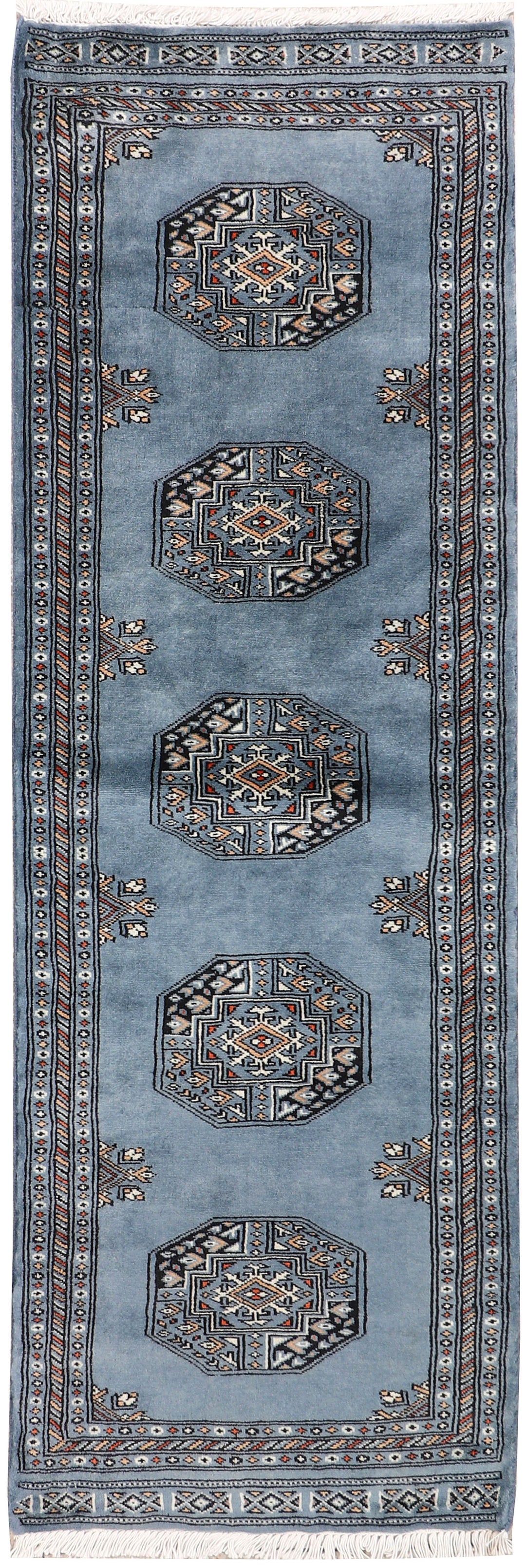Light Slate Grey Pakistani Oriental Rug 2' x 6'3" Hand-Knotted