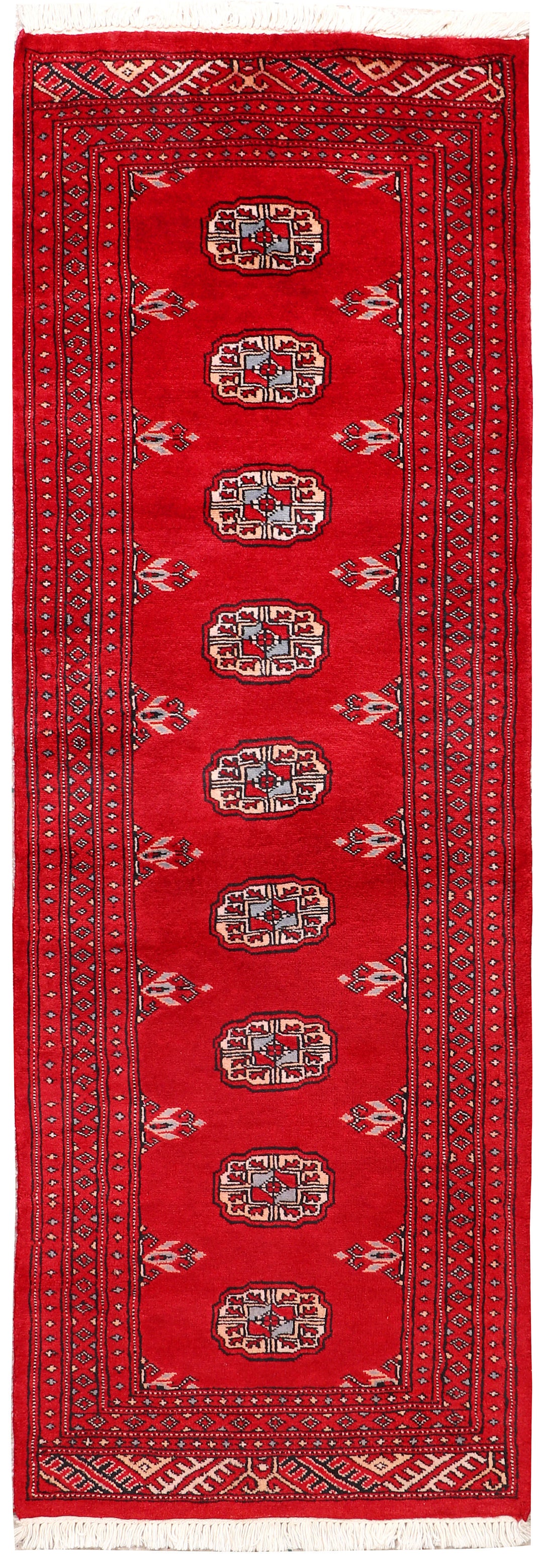 Red Pakistani Bokhara Rug 2' 1 x 6' 1 Hand-Knotted