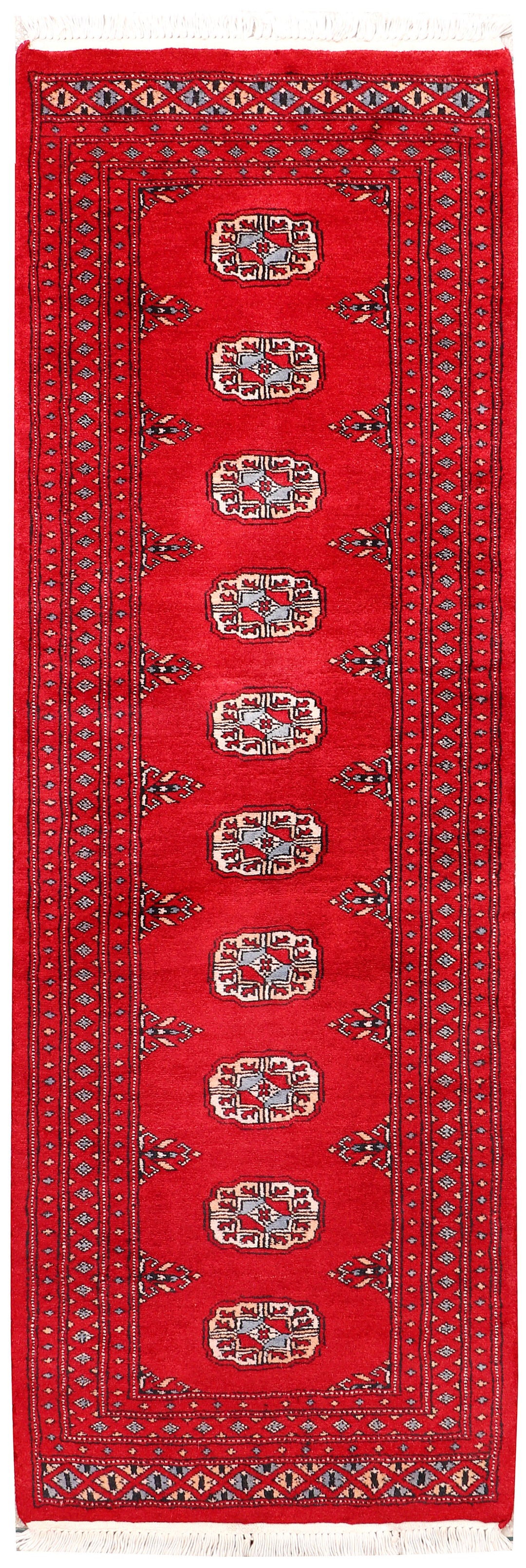 Red Pakistani Bokhara Rug 2' 1 x 6' Hand-Knotted