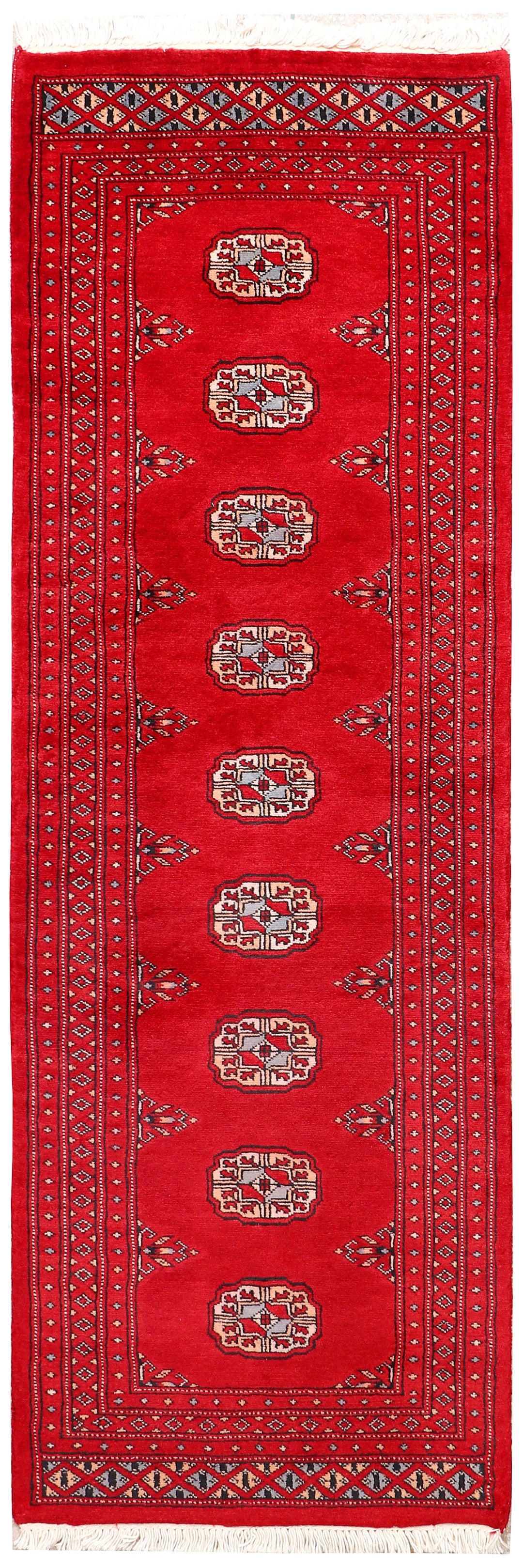 Red Pakistani Bokhara Rug 2' x 5' 11" Hand-Knotted