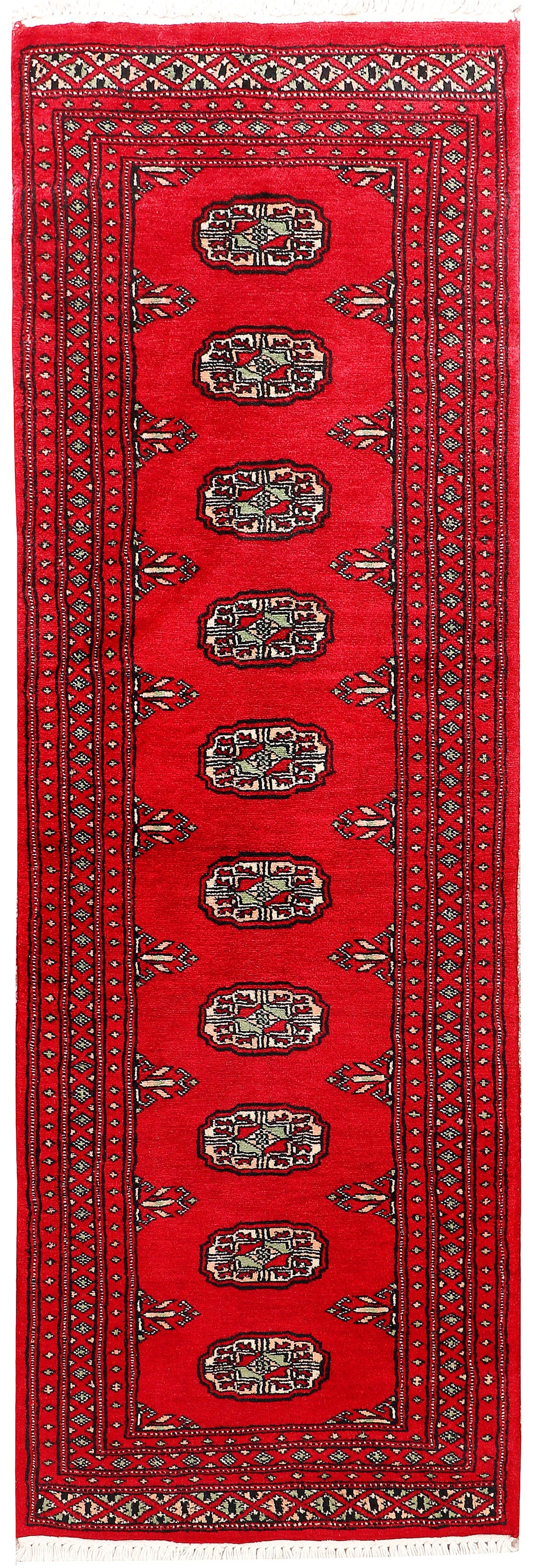 Red Pakistani Bokhara Rug 2' x 5' 10" Hand-Knotted