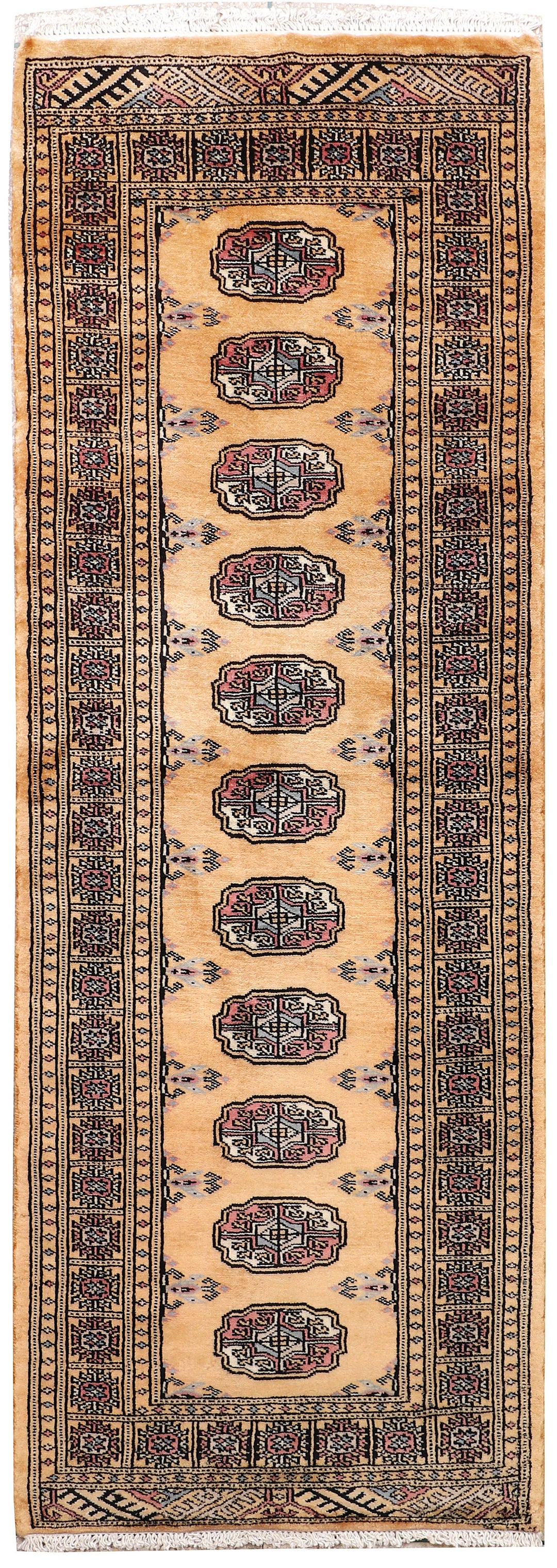 White Pakistani Bokhara Rug 2' 1 x 6' Hand-Knotted