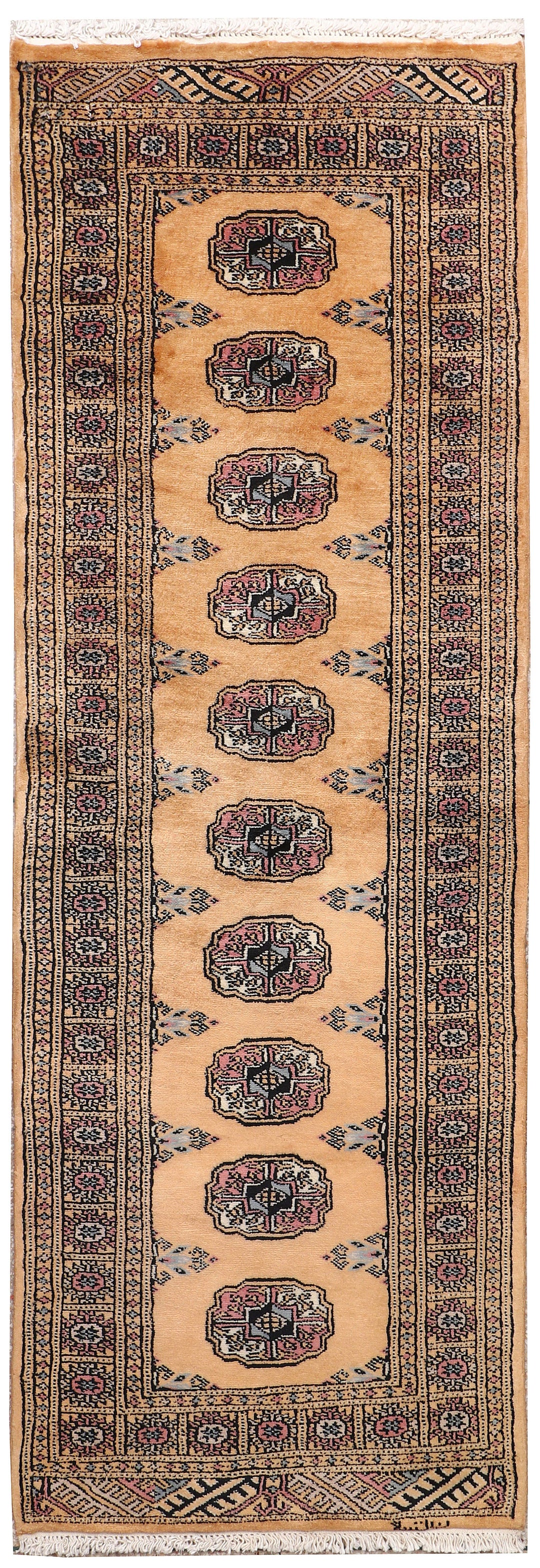 White Pakistani Bokhara Rug 2' 1 x 6' 1 Hand-Knotted