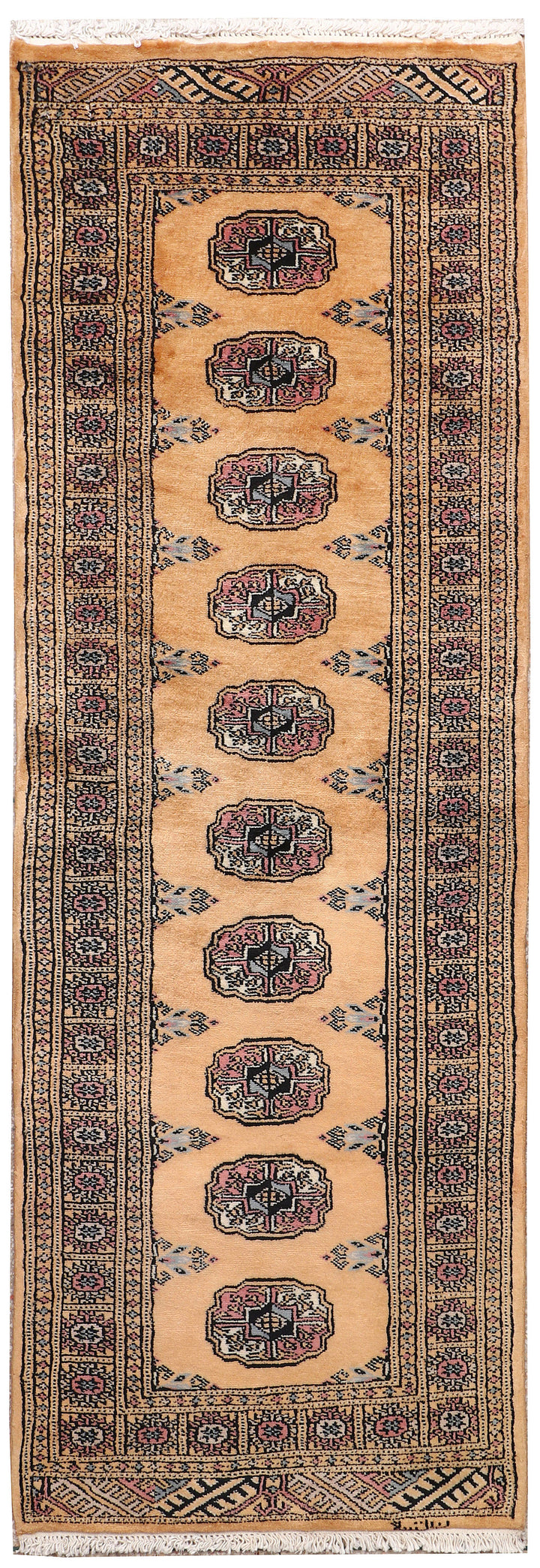 White Pakistani Bokhara Rug 2' 1 x 6' 1 Hand-Knotted