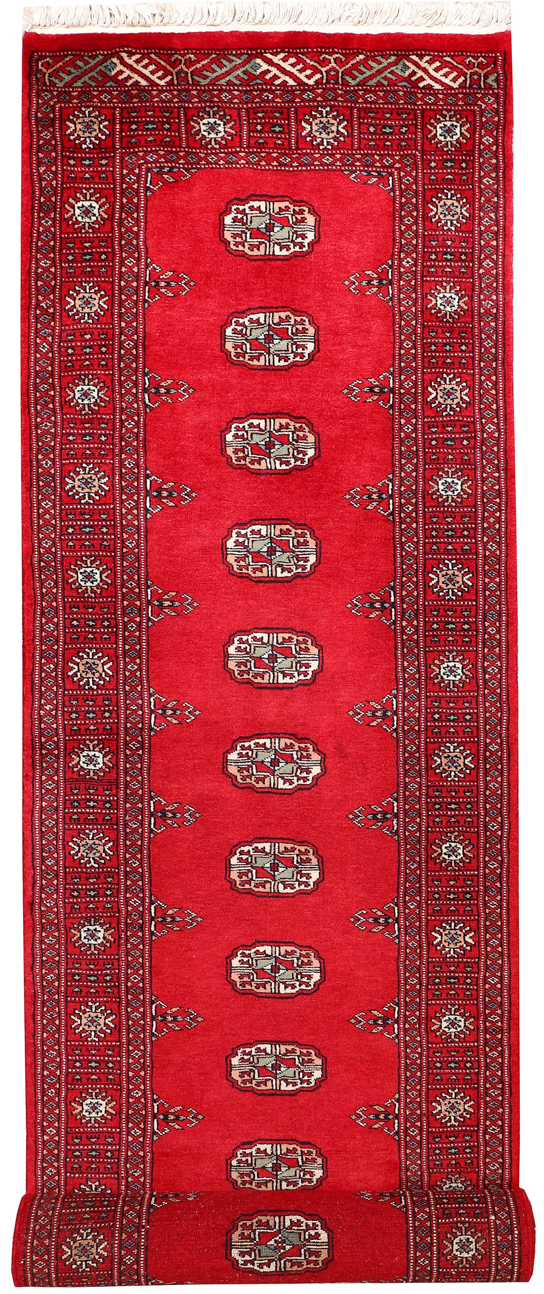 Red Pakistani Bokhara Rug 2' 6 x 10' 3 Hand-Knotted