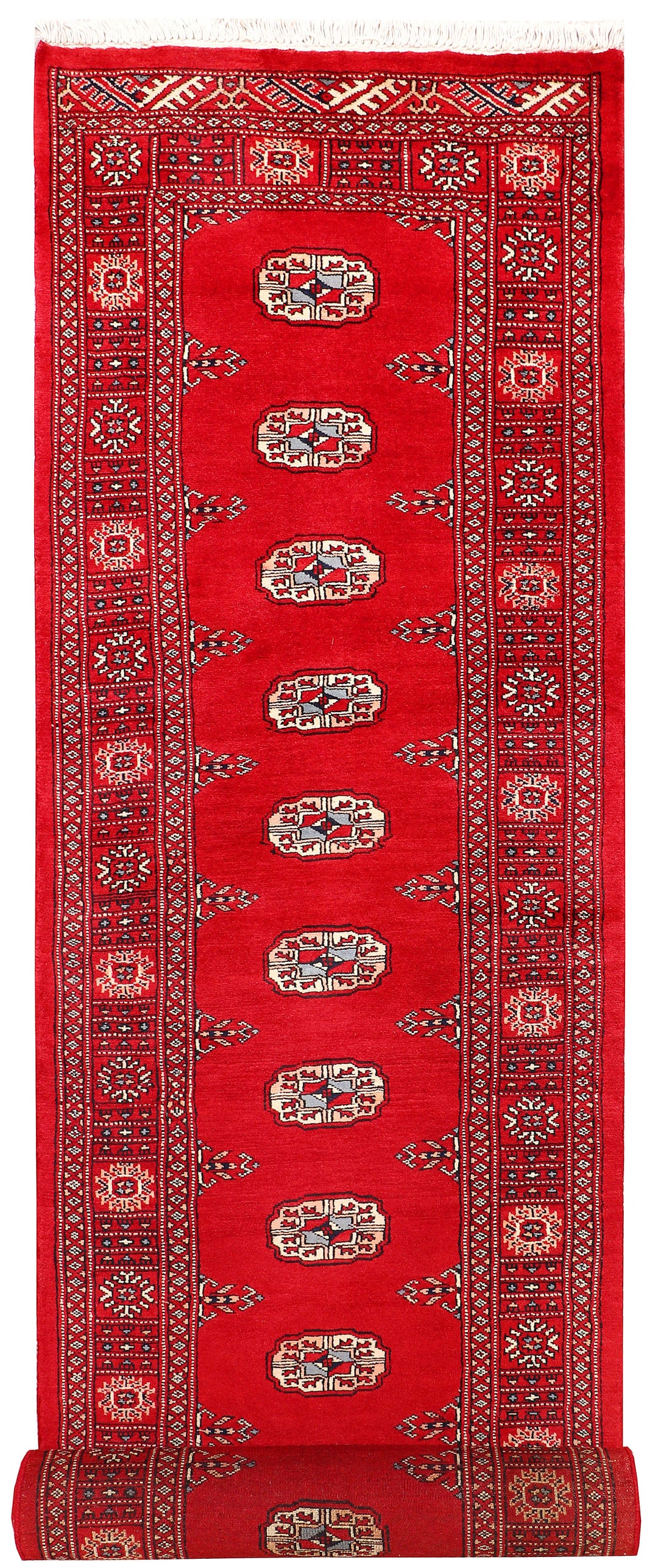 Red Pakistani Bokhara Rug 2' 6 x 10' 2 Hand-Knotted