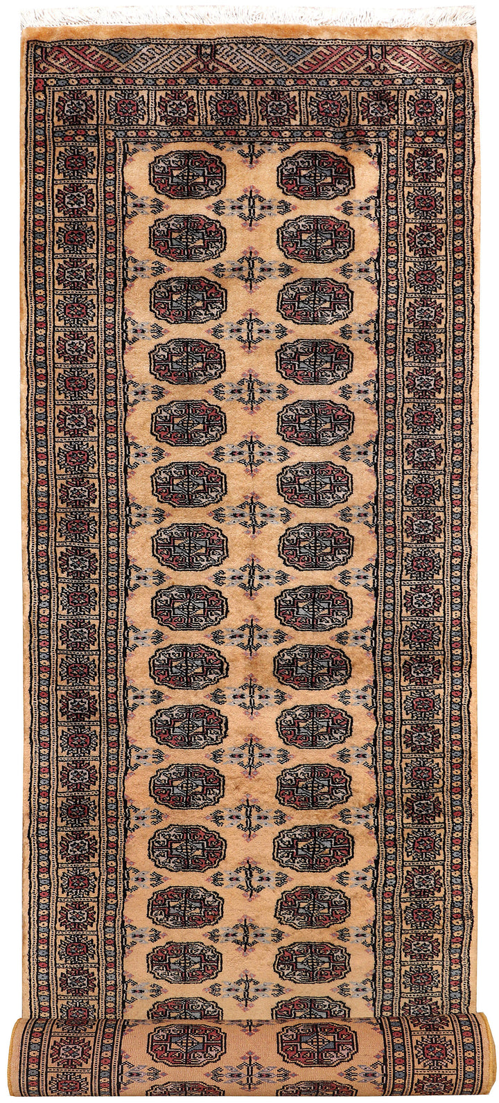 White Pakistani Bokhara Rug 2'7" x 10'2" Hand-Knotted