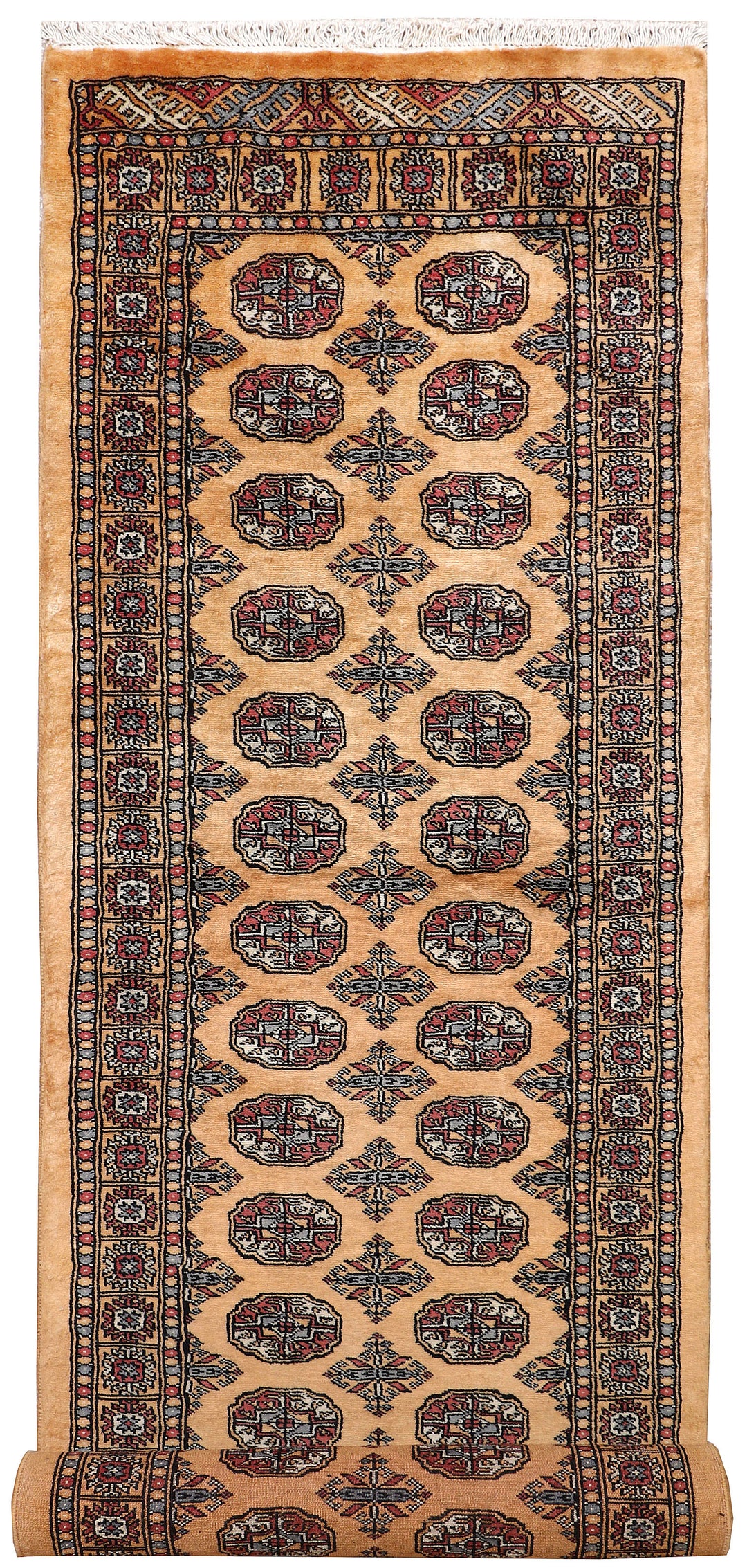 White Pakistani Bokhara Rug 2' 7 x 10' 2 Hand-Knotted