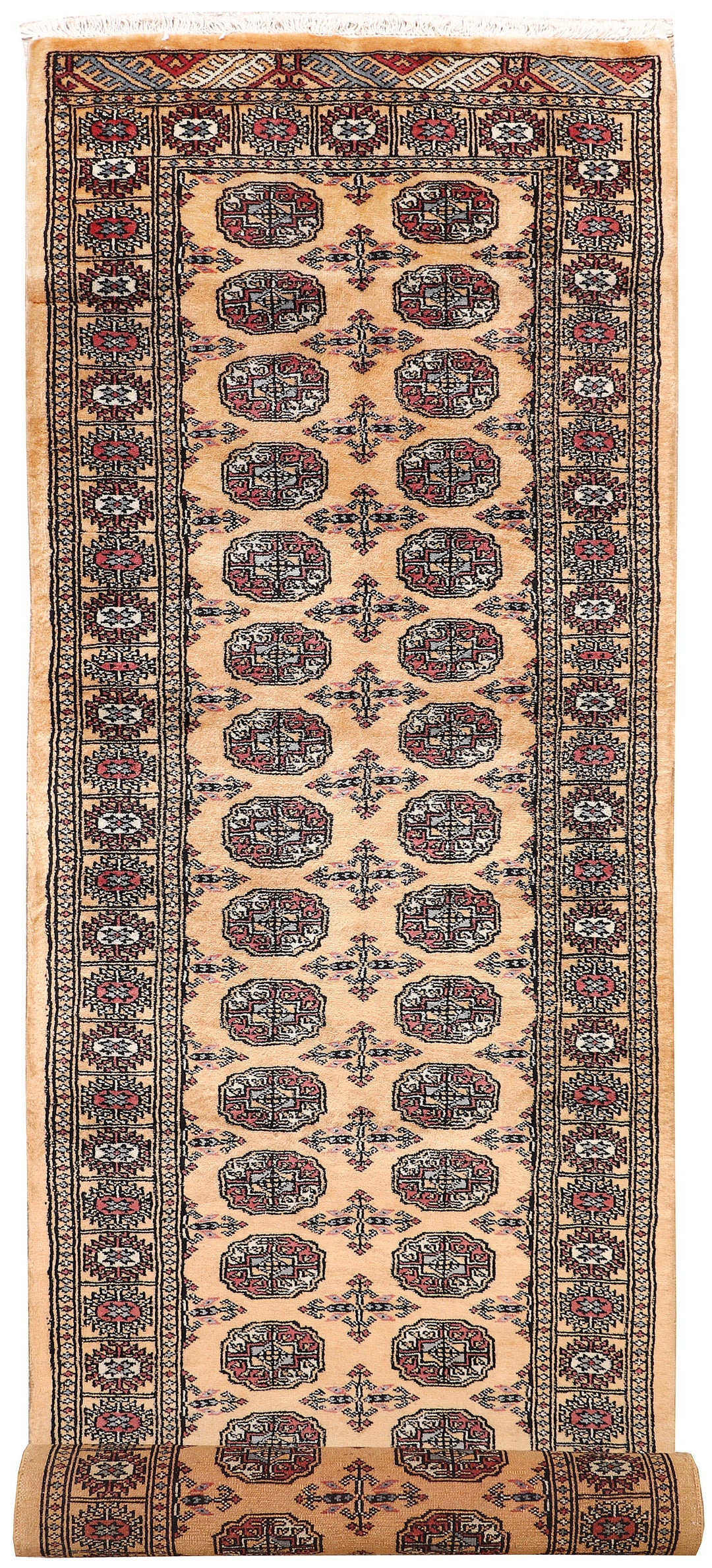 White Pakistani Bokhara Rug 2' 7 x 9' 11 Hand-Knotted
