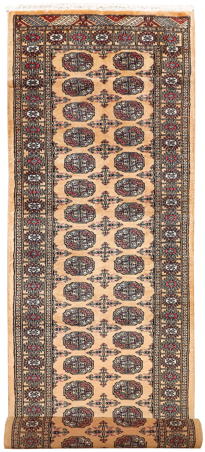 White Pakistani Bokhara Rug 2' 7 x 9' 11 Hand-Knotted