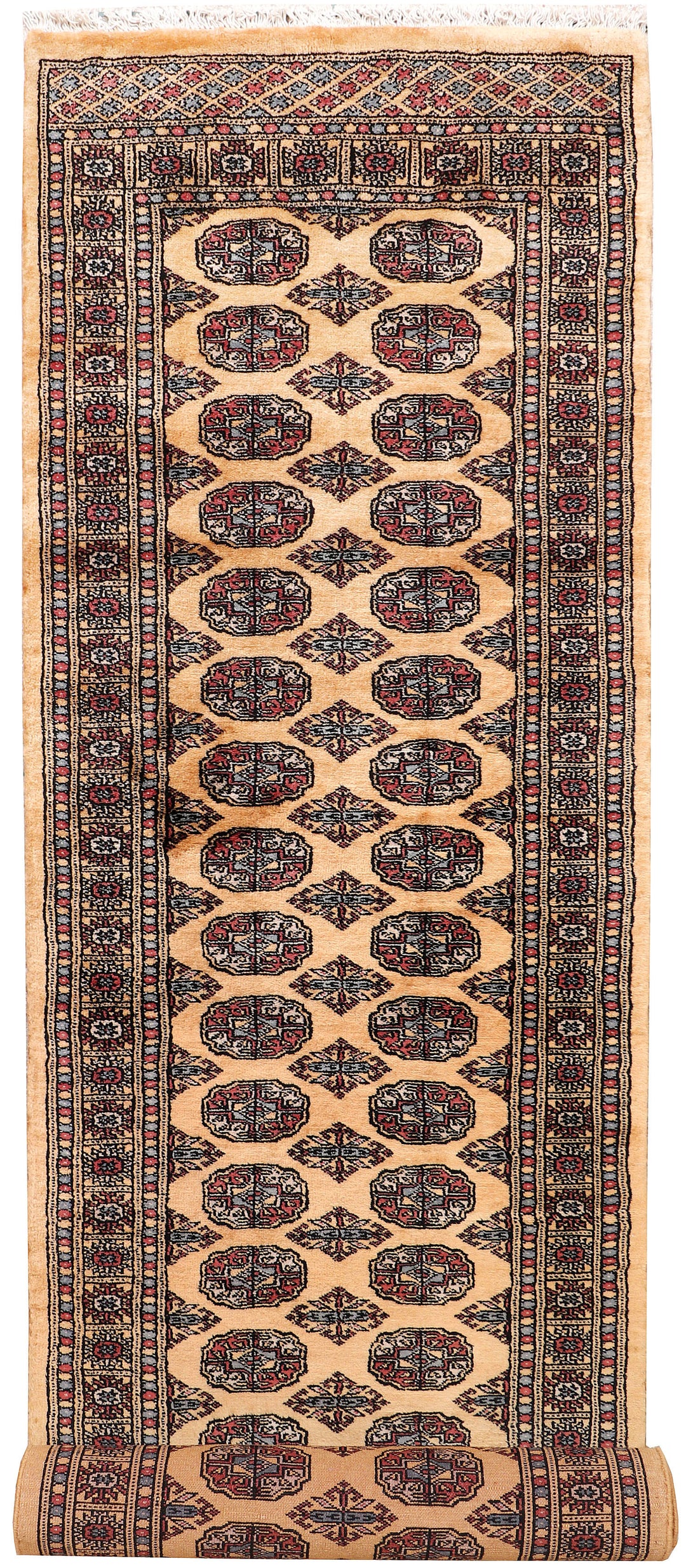 White Pakistani Bokhara Rug 2' 6 x 10' Hand-Knotted