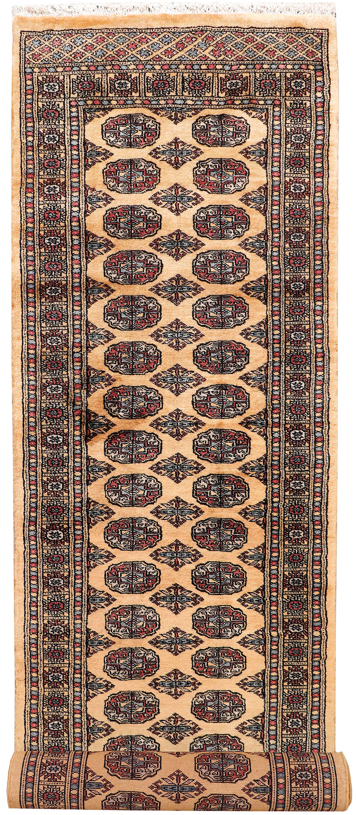 White Pakistani Bokhara Rug 2' 6 x 10' Hand-Knotted