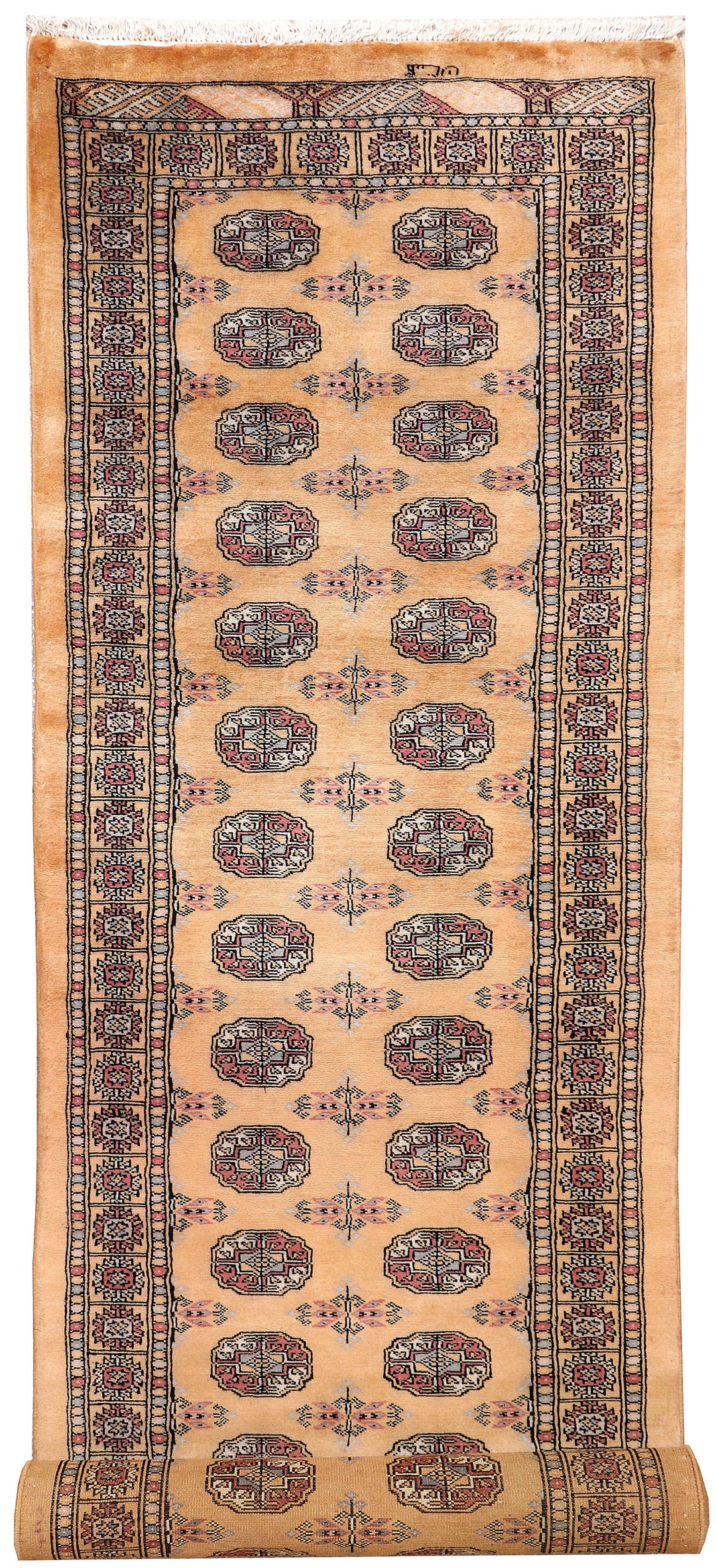 White Pakistani Bokhara Rug 2'7" x 10'1" Hand-Knotted