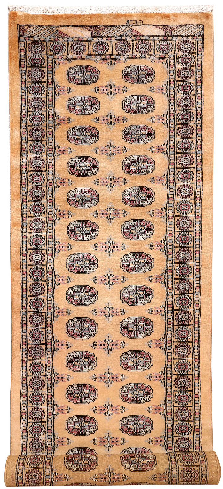 White Pakistani Bokhara Rug 2'7" x 10'1" Hand-Knotted