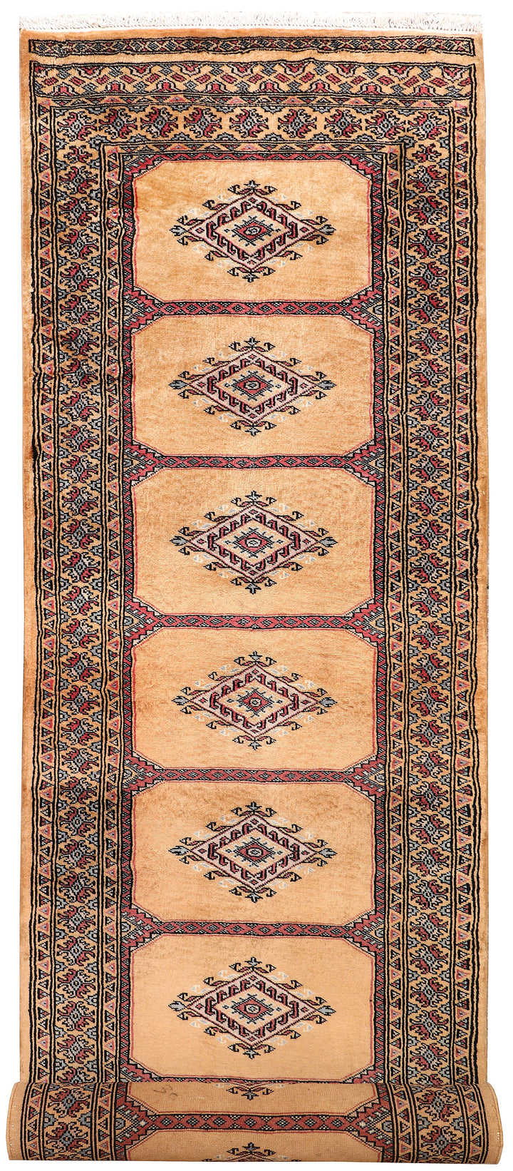 White Pakistani Jaldar Rug 2'7" x 9'9" Hand-Knotted