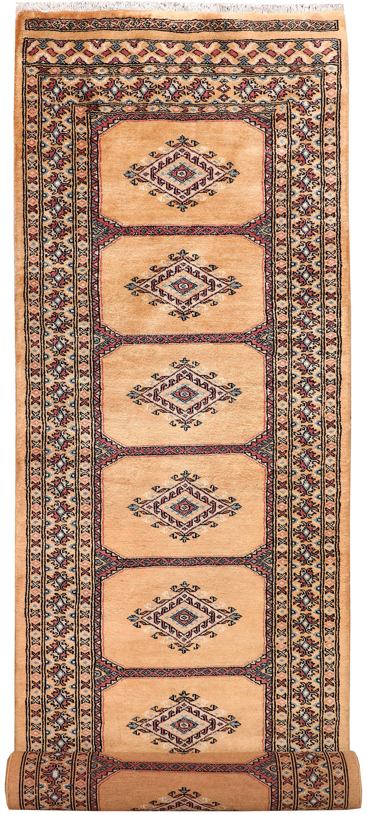 Navajo White Pakistani Jaldar Rug 2' 7" x 10' Hand-Knotted