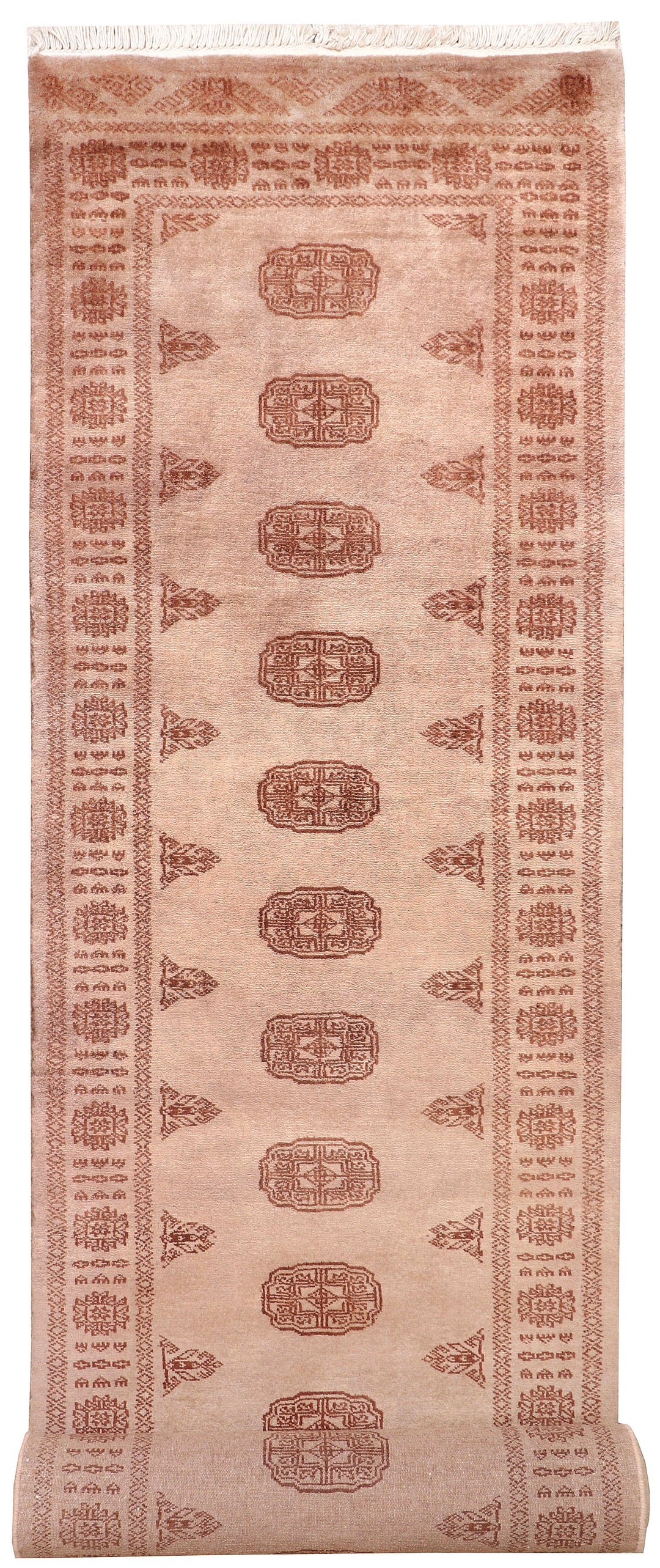 White Pakistani Bokhara Rug 2'6" x 10'5" Hand-Knotted