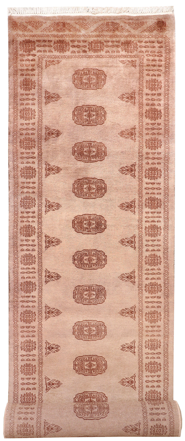 White Pakistani Bokhara Rug 2'6" x 10'5" Hand-Knotted