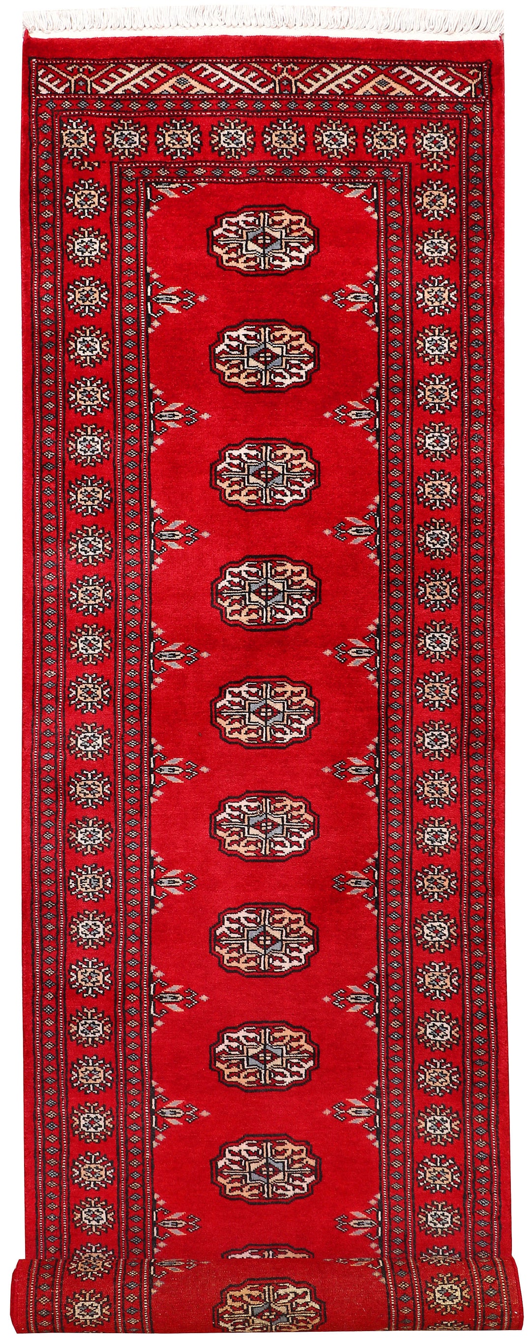 Red Pakistani Bokhara Rug 2' 4 x 8' 10 Hand-Knotted