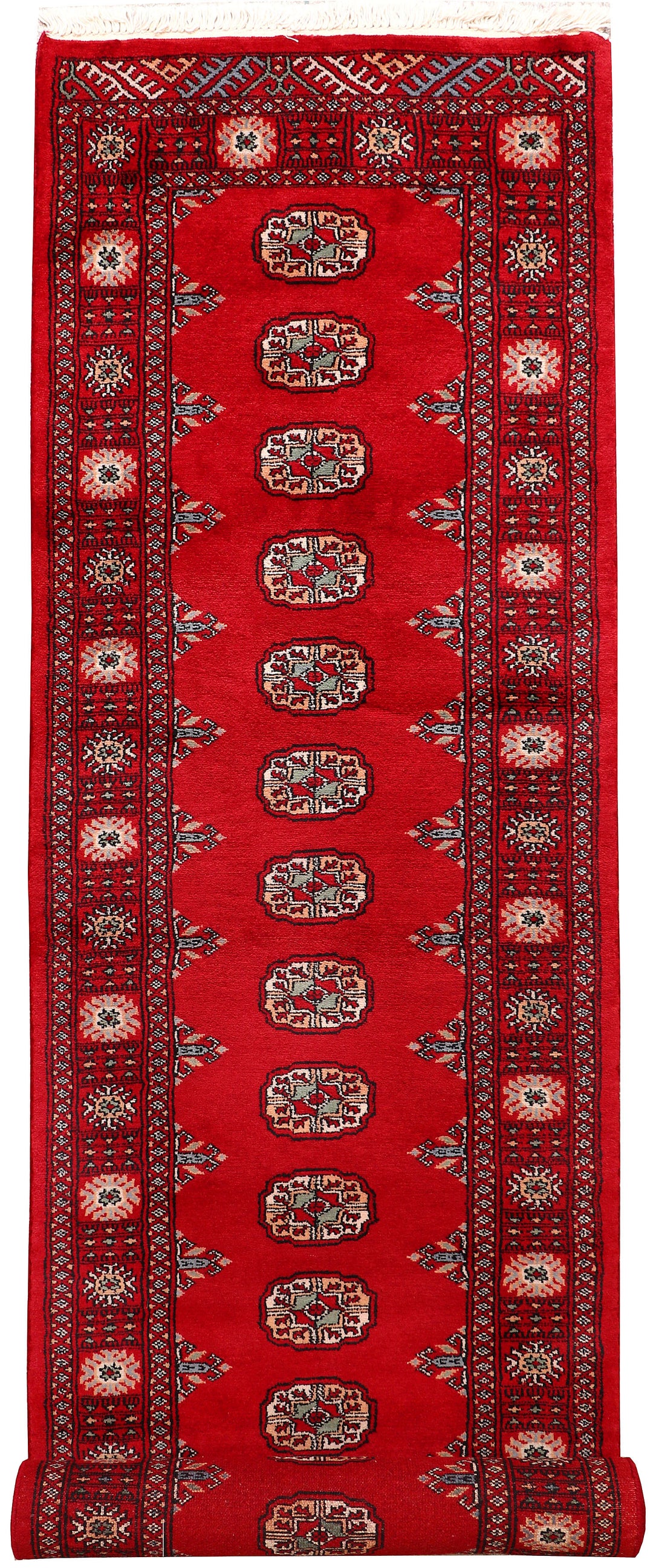 Red Pakistani Bokhara Rug 2' 6 x 10' 4 Hand-Knotted