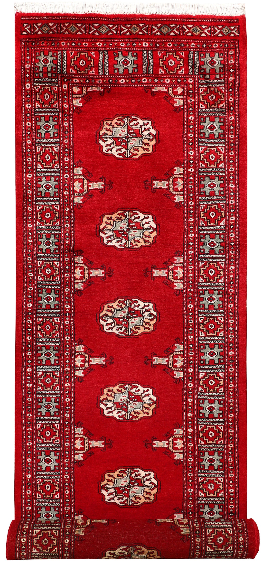 Red Pakistani Bokhara Rug 2' 5 x 9' 7 Hand-Knotted
