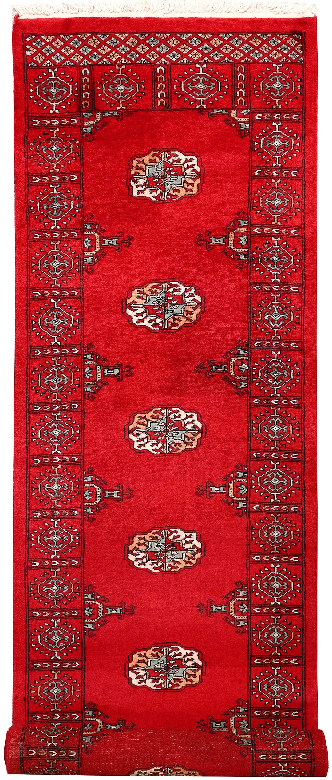 Red Pakistani Bokhara Rug 2' 7 x 9' 6 Hand-Knotted