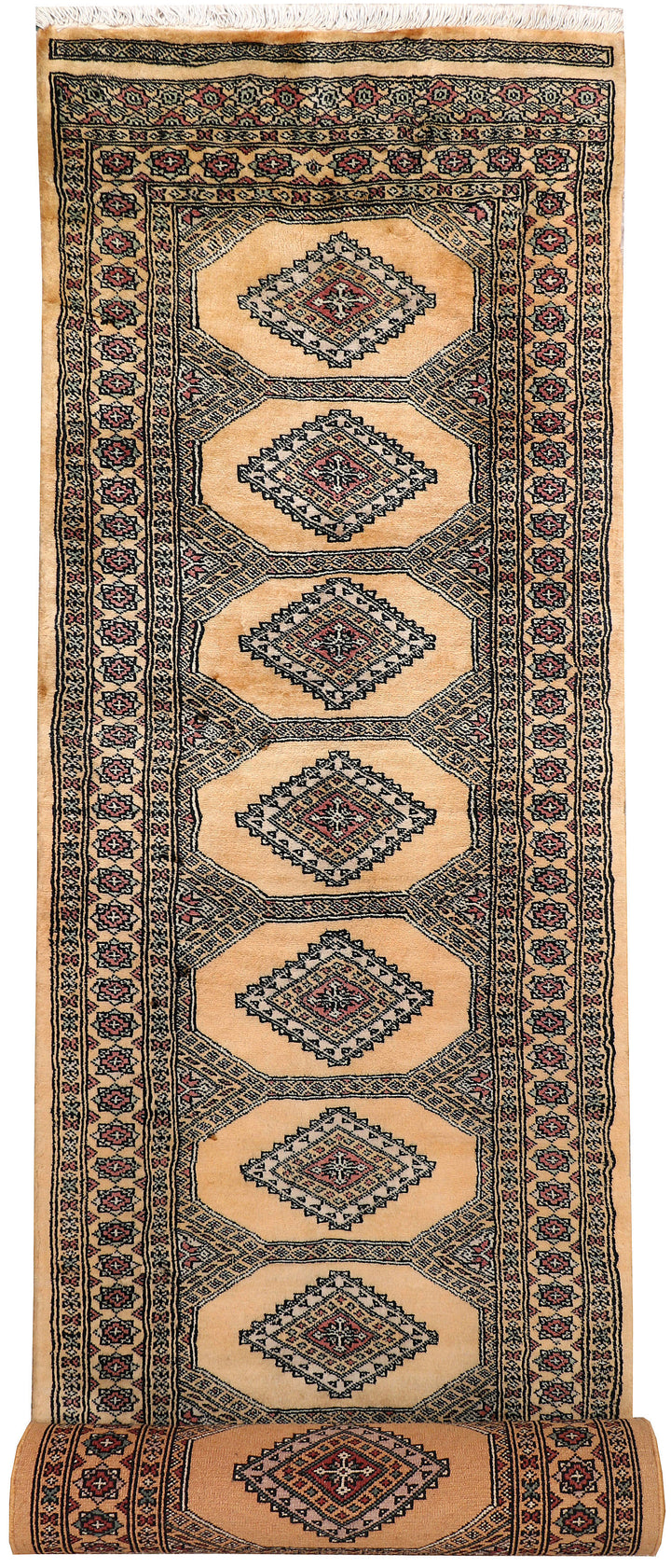 White Pakistani Jaldar Rug 2' 7" x 11' 11" Hand-Knotted
