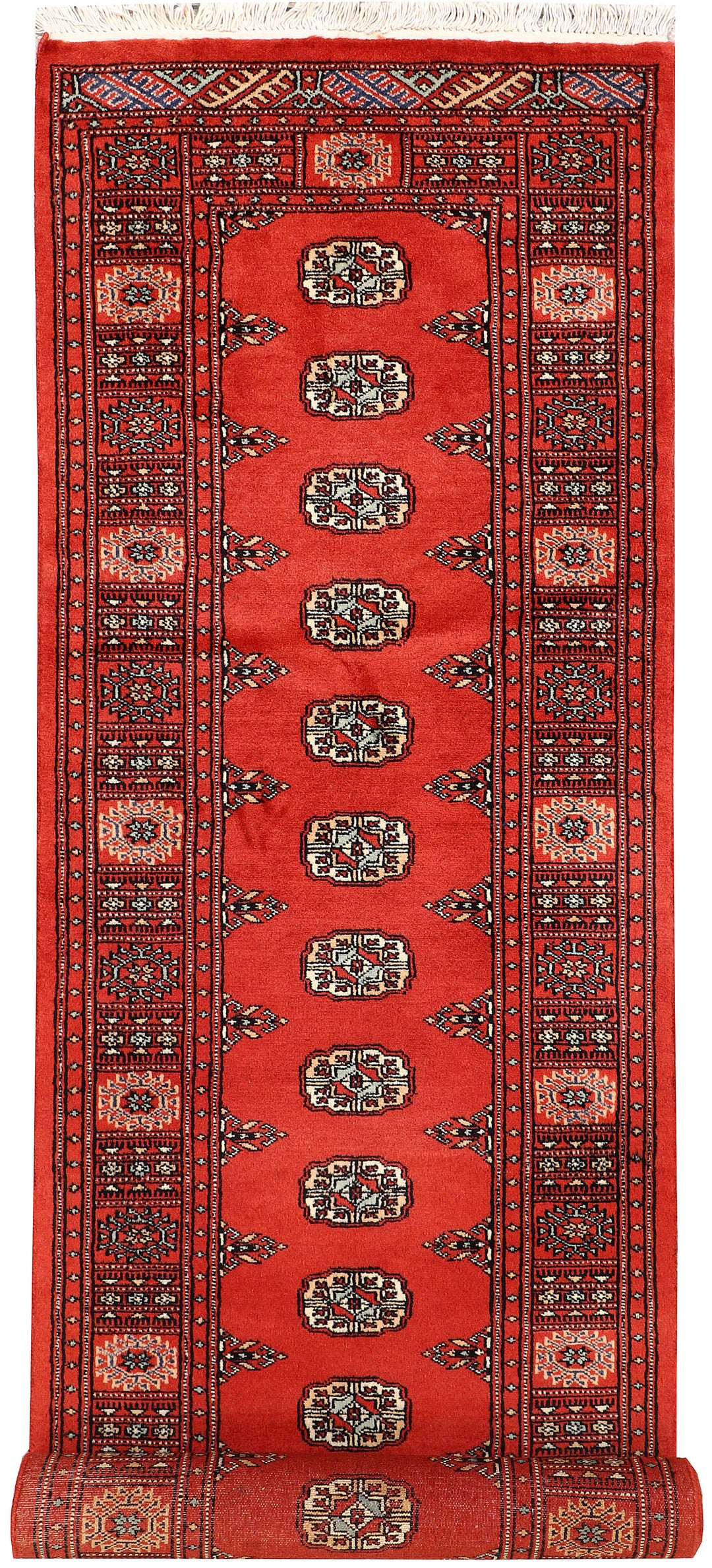 Red Pakistani Bokhara Rug 2' 6 x 10' 2 Hand-Knotted