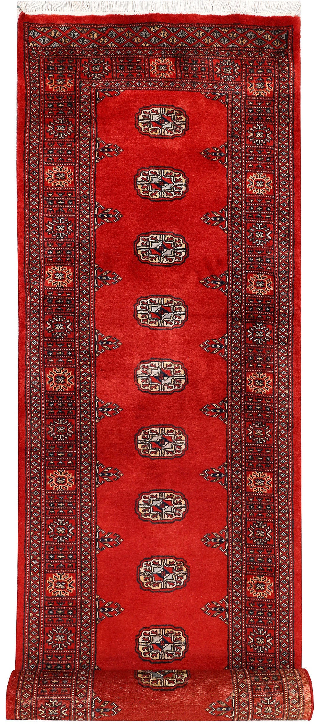 Red Pakistani Bokhara Rug 2' 7 x 10' 7 Hand-Knotted