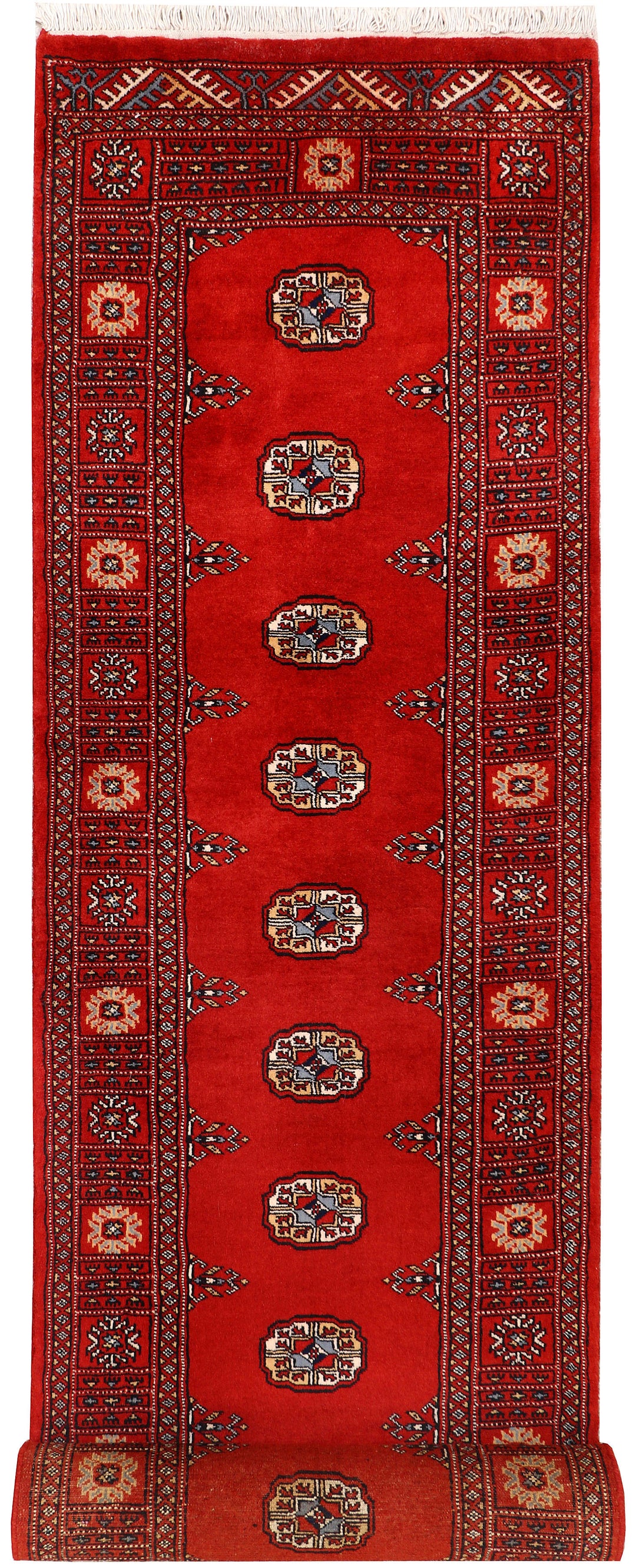 Red Pakistani Bokhara Rug 2' 7" x 10' 8" Hand-Knotted