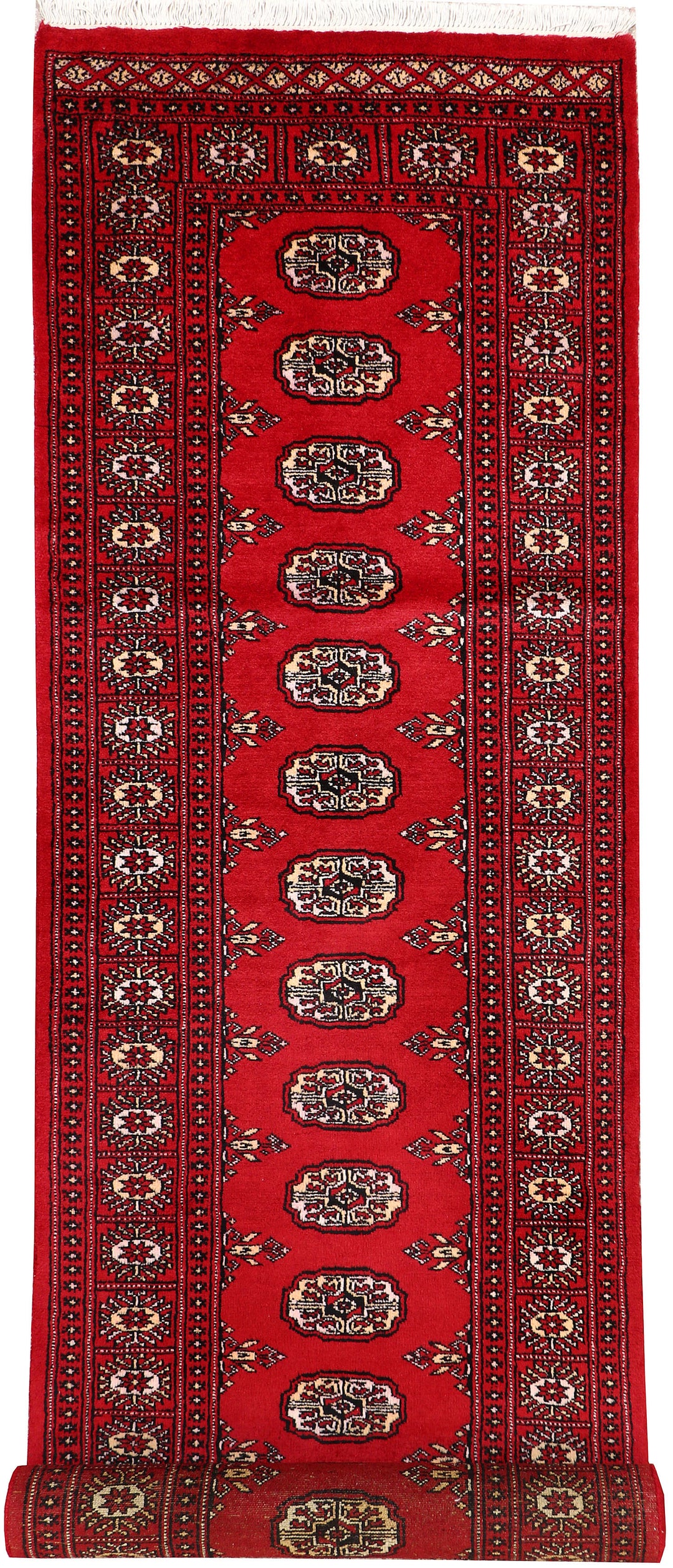 Firebrick Pakistani Bokhara Rug 2'7" x 9'11" Hand-Knotted