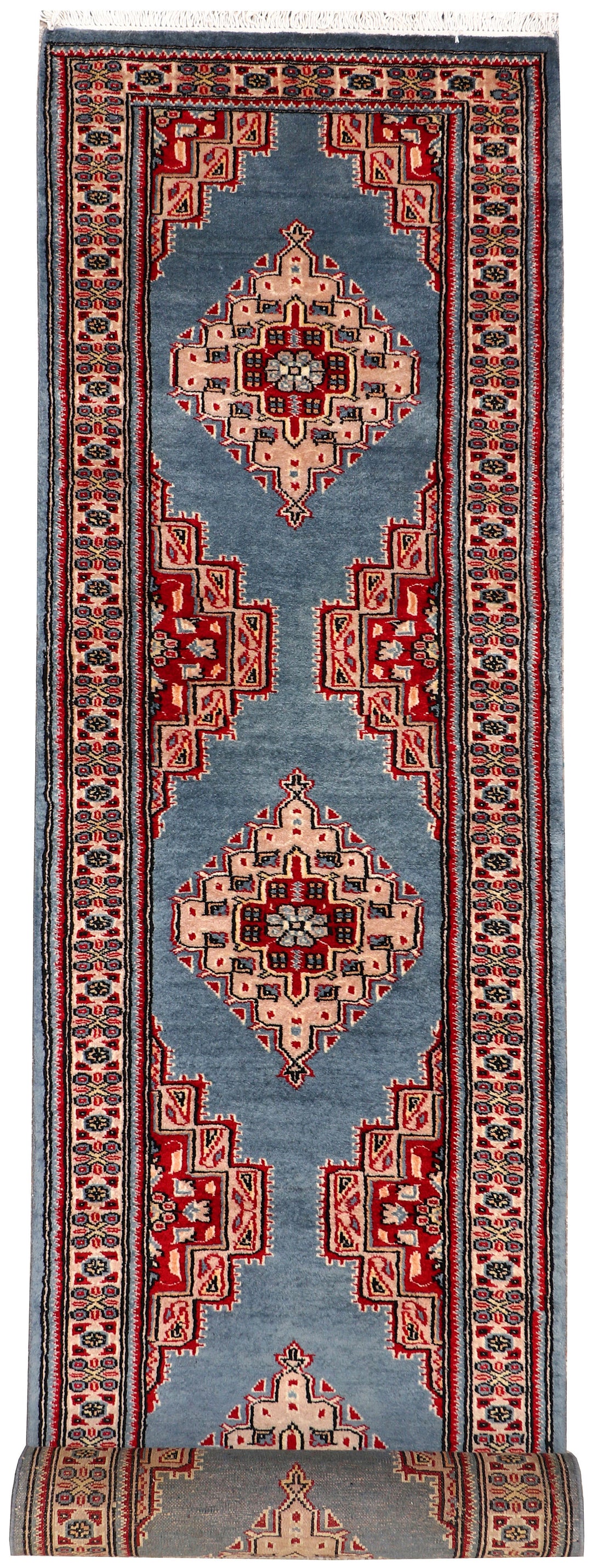 Light Slate Grey Caucasian Rug 2' 1" x 9' 11" Hand-Knotted