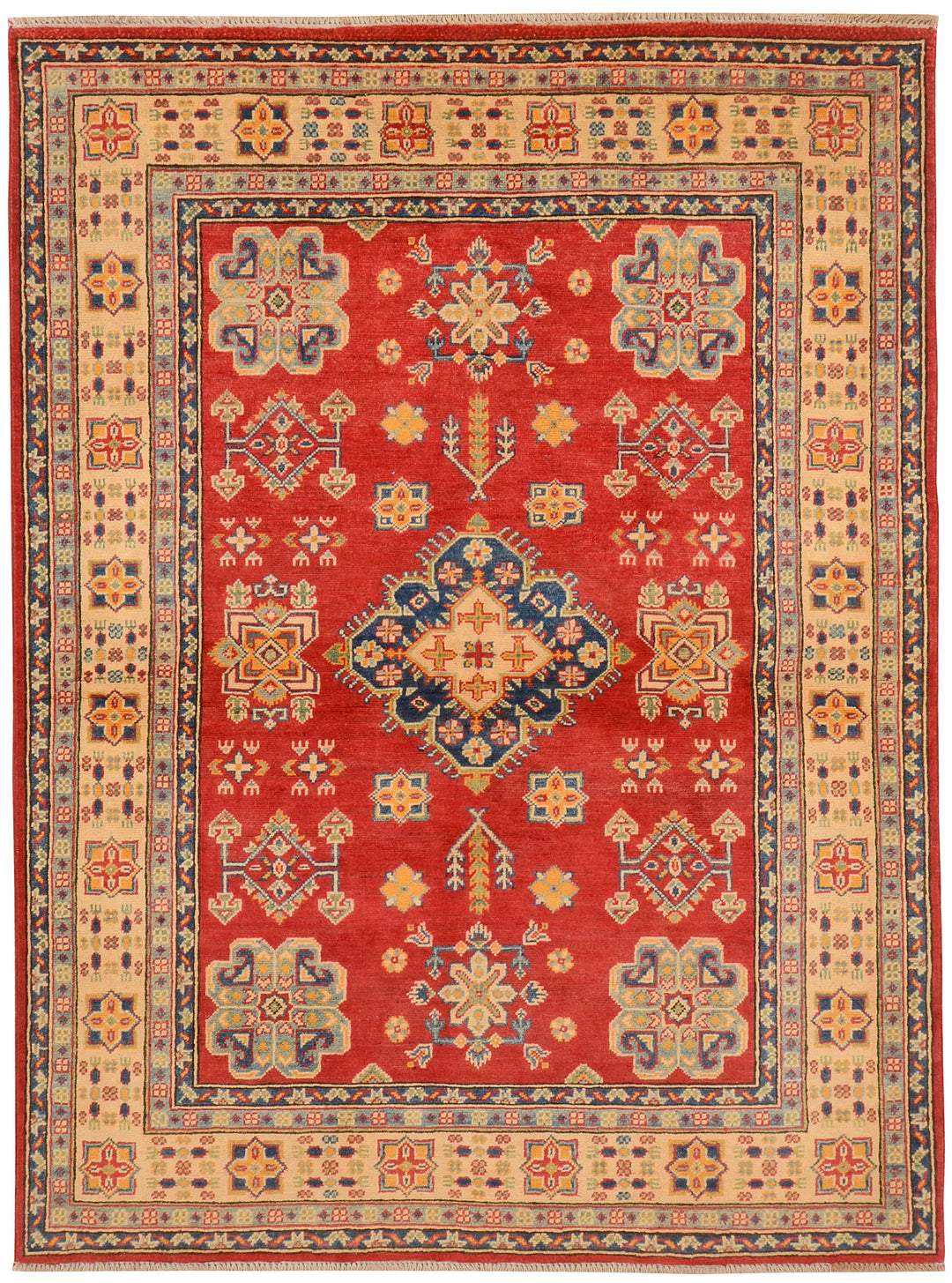 Red Afghan Kazak Rug 4' 11 x 6' 8 Hand-Knotted