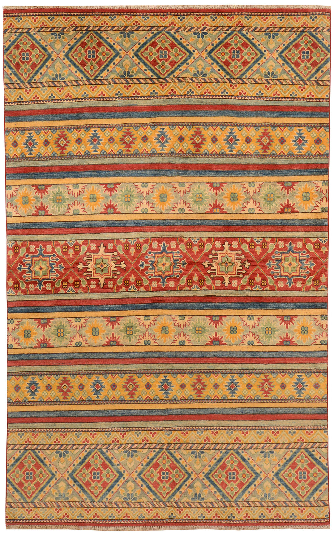 Afghan Kazak Rug 4' 10 x 7' Hand-Knotted