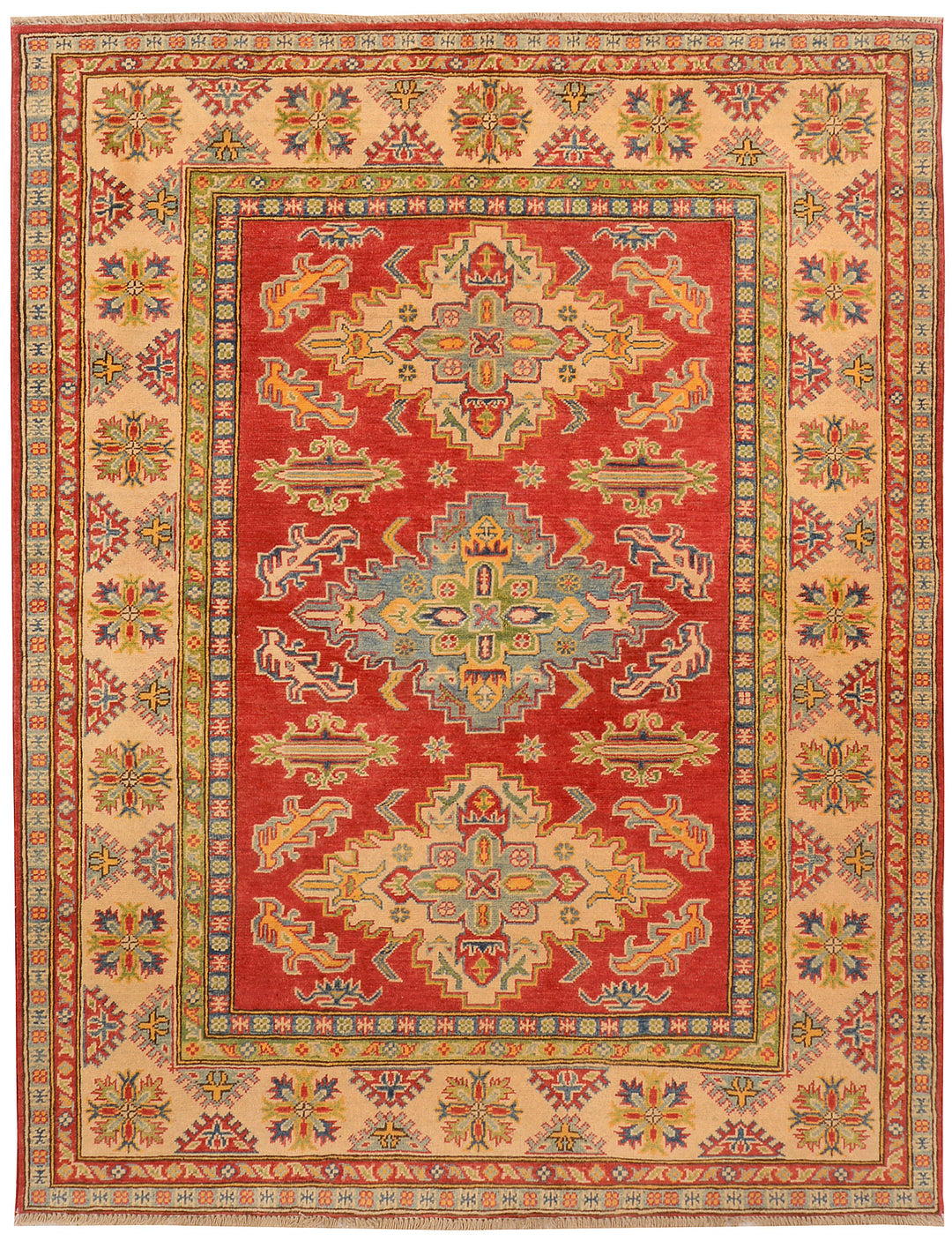 Tomato Afghan Kazak Rug 5'3" x 6'8" Hand-Knotted