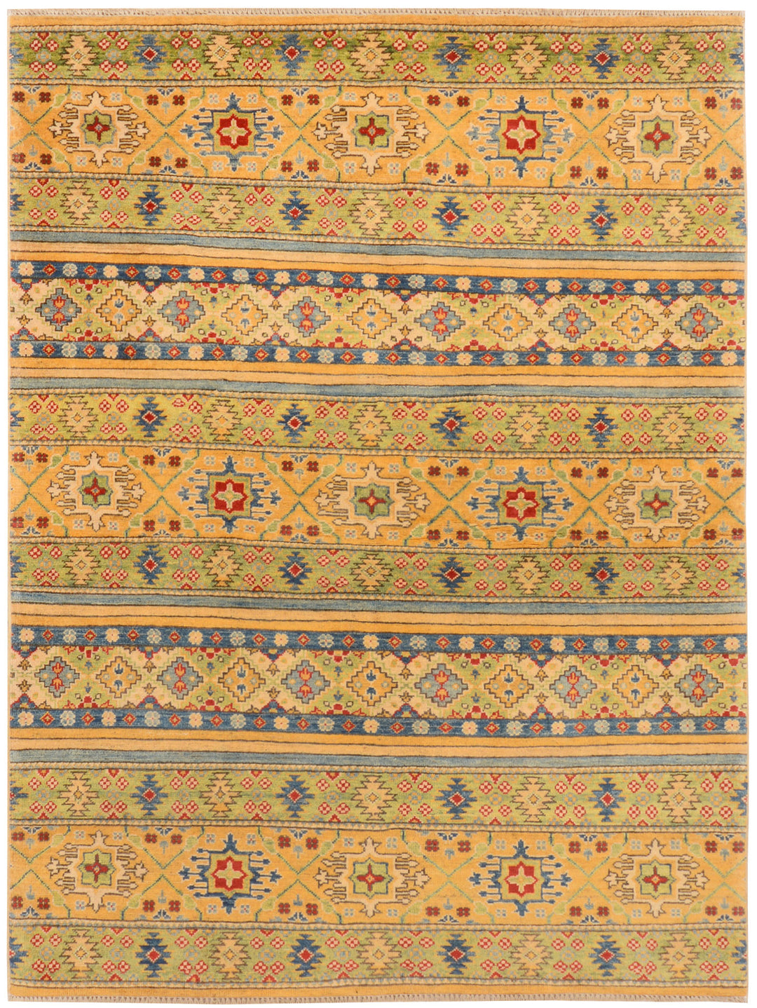 Afghan Kazak Rug 4'11" x 6'7" Hand-Knotted