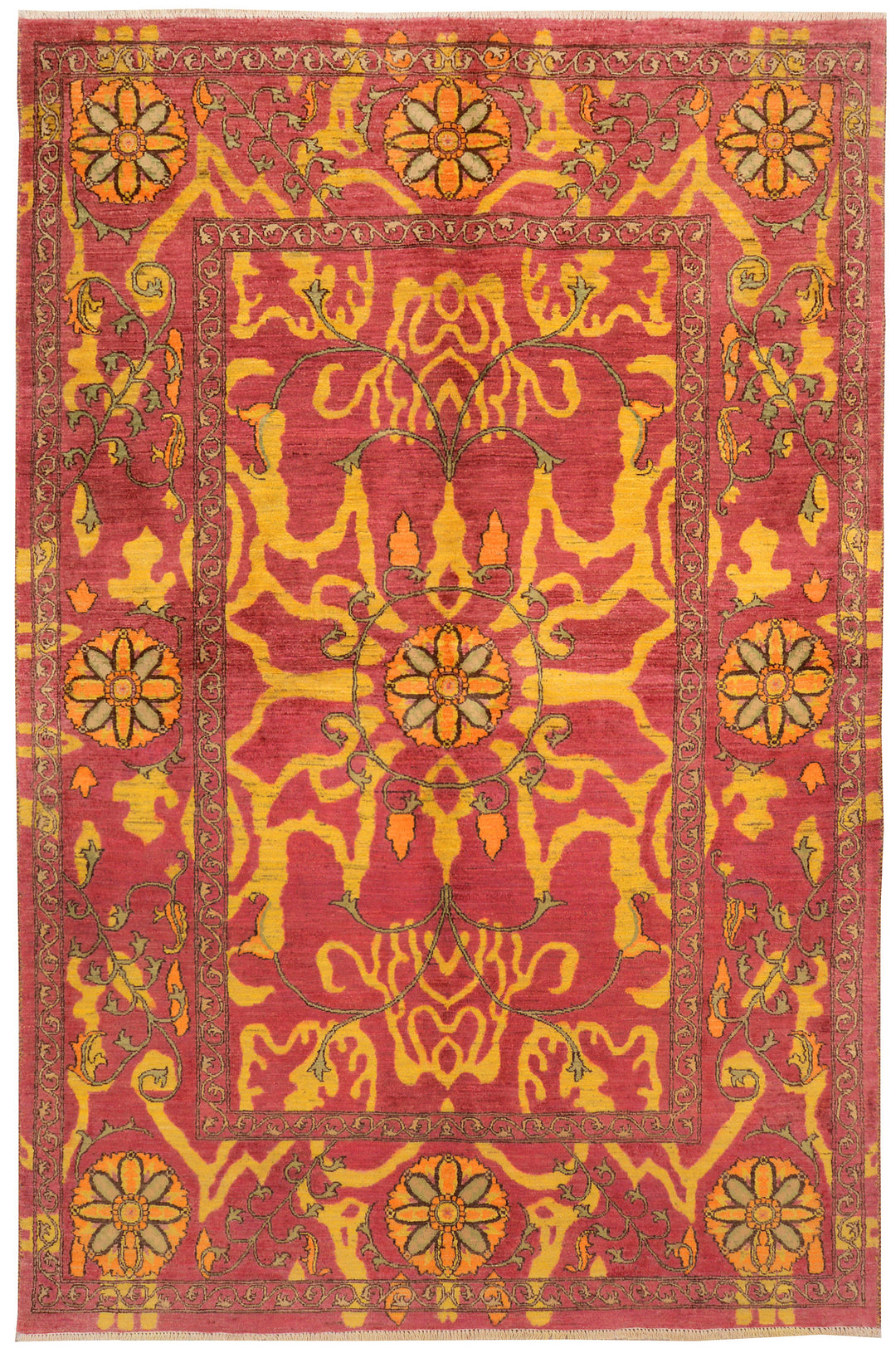 Coral Afghan Suzani Rug 6'1" x 9'1" Hand-Knotted