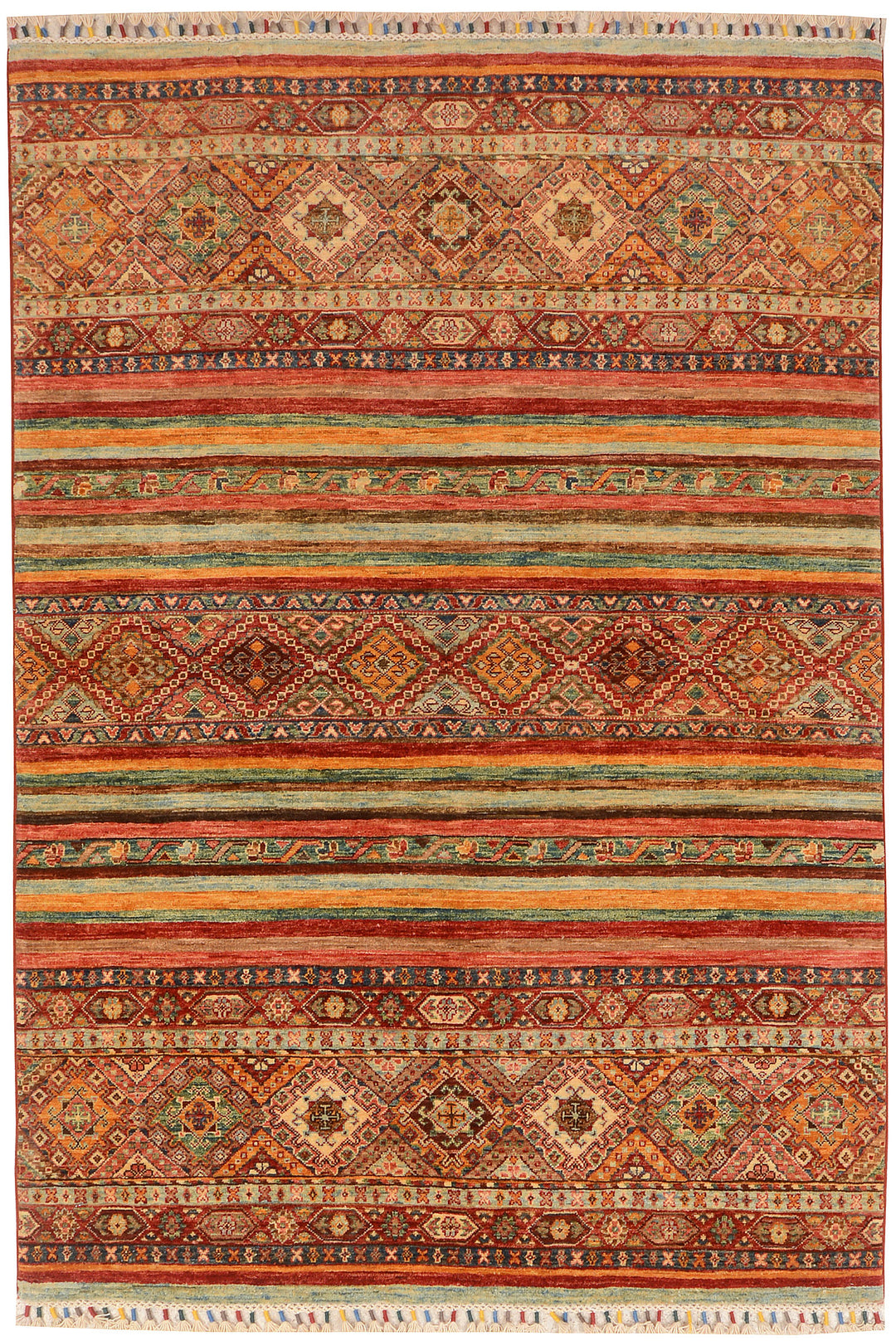Afghan Kazak Rug 4' 10 x 6' 11 Hand-Knotted