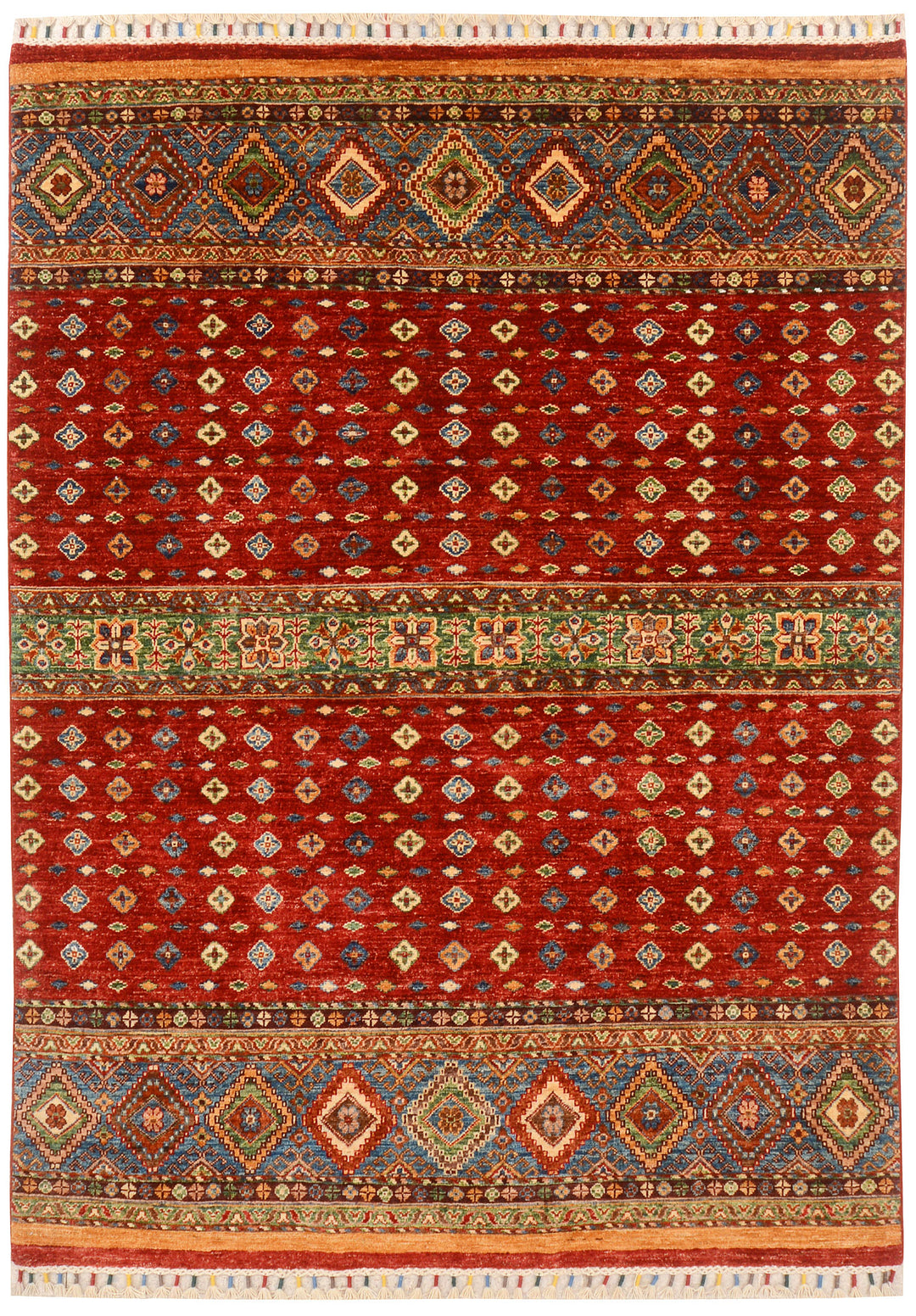 Afghan Kazak Rug 5' x 6' 10 Hand-Knotted
