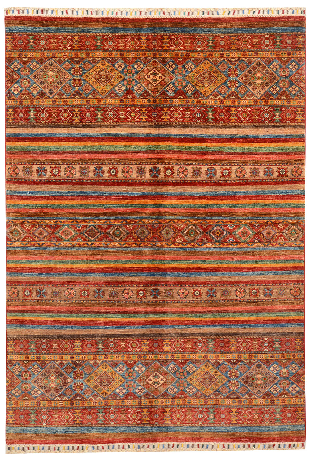 Afghan Kazak Rug 5' 9 x 8' 2 Hand-Knotted